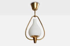 Swedish Designer, Pendant Light, Brass, Glass, Sweden, 1940s