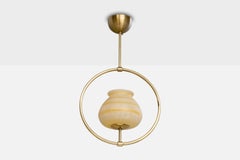 Swedish Designer, Pendant Light, Brass, Glass, Sweden, 1940s