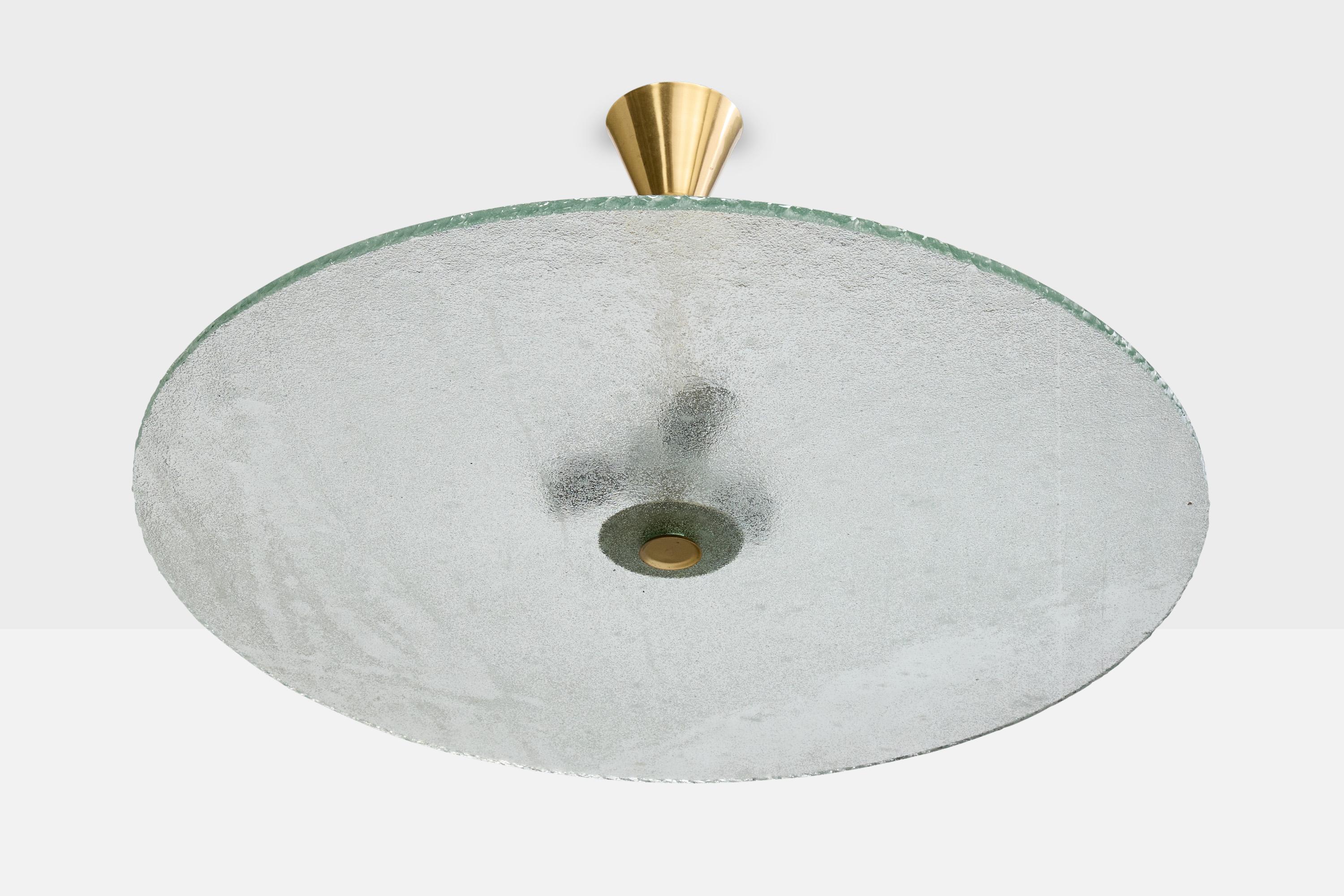 A brass and glass pendant light designed and produced in Sweden, c. 1940s.

Overall Dimensions (inches): 15” H x 29.5” Diameter

Dimensions of Canopy: 3.5“ H x 4.25” Diameter 

Stem length: 7.375” H

Bulb Specifications: E-26 

Number of Sockets: