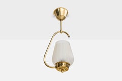 Swedish Designer, Pendant Light, Brass, Glass, Sweden, 1940s