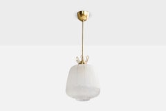 Swedish Designer, Pendant Light, Brass, Glass, Sweden, 1940s
