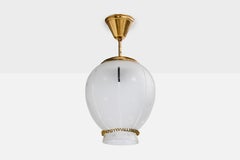 Swedish Designer, Pendant Light, Brass, Glass, Sweden, 1940s