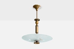 Swedish Designer, Pendant Light, Brass, Glass, Sweden, 1940s