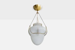 Swedish Designer, Pendant Light, Brass, Glass, Sweden, 1940s