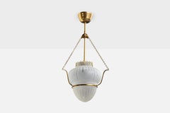 Swedish Designer, Pendant Light, Brass, Glass, Sweden, 1940s