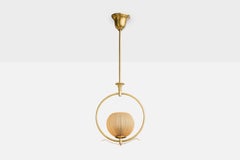 Swedish Designer, Pendant Light, Brass, Glass, Sweden, 1940s