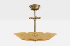 Swedish Designer, Pendant Light, Brass, Glass, Sweden, 1940s