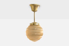 Swedish Designer, Pendant Light, Brass, Glass, Sweden, 1940s