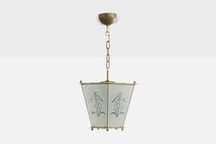 Swedish Designer, Pendant Light, Brass, Glass, Sweden, 1940s