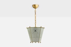 Swedish Designer, Pendant Light, Brass, Glass, Sweden, 1940s