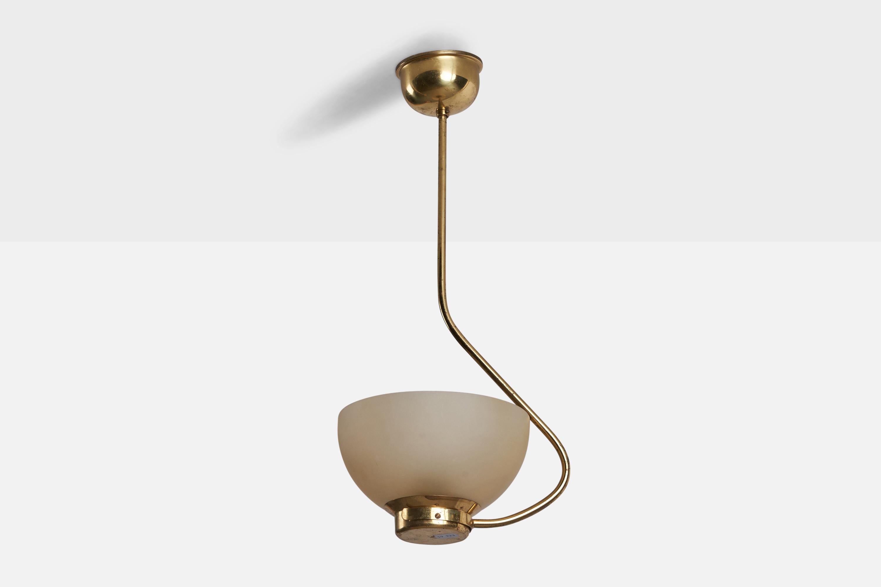 Scandinavian Modern Swedish Designer, Pendant Light, Brass, Glass, Sweden, 1940s For Sale