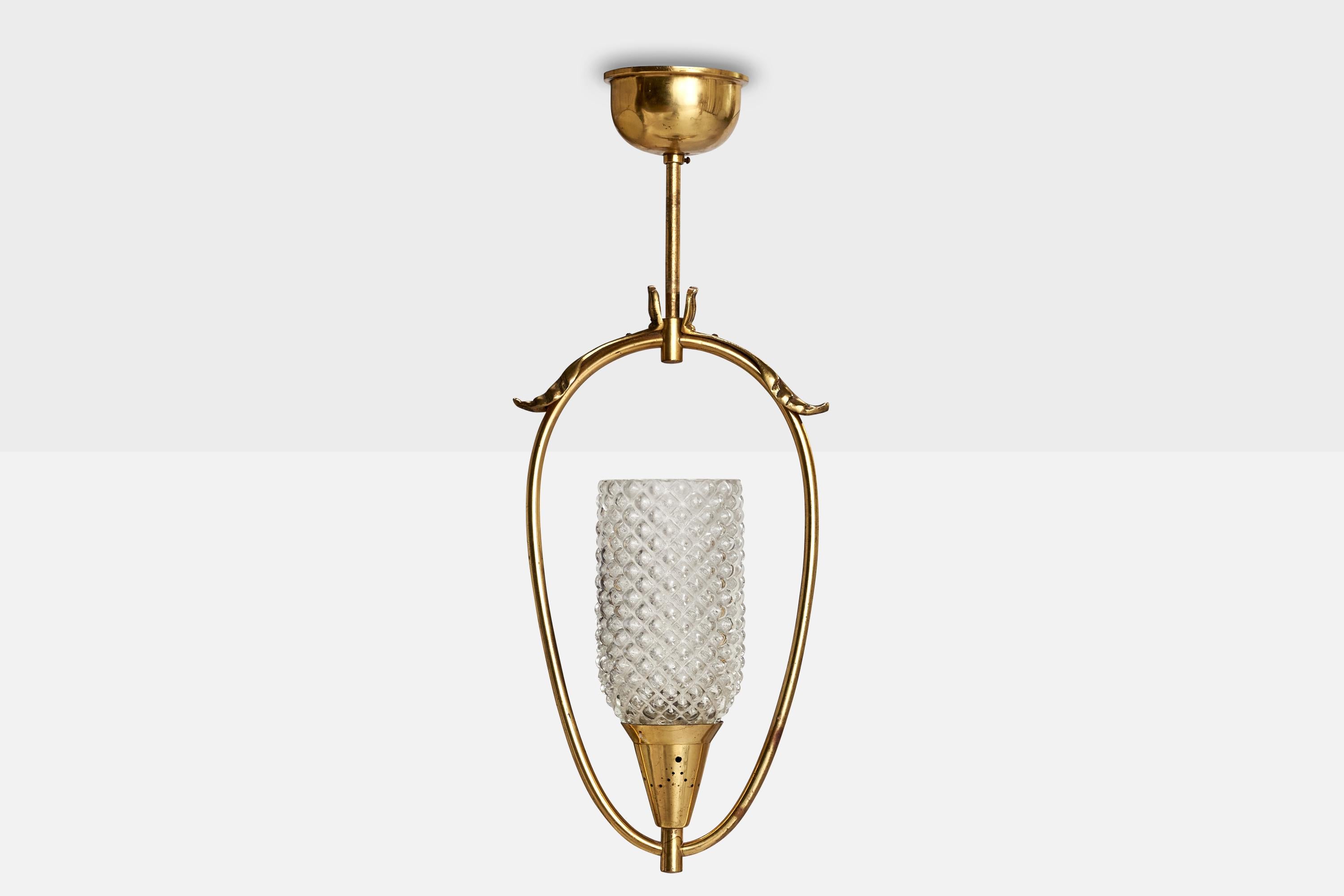 Scandinave moderne Design suédois, lampe à suspension, laiton, verre, Suède, années 1940 en vente