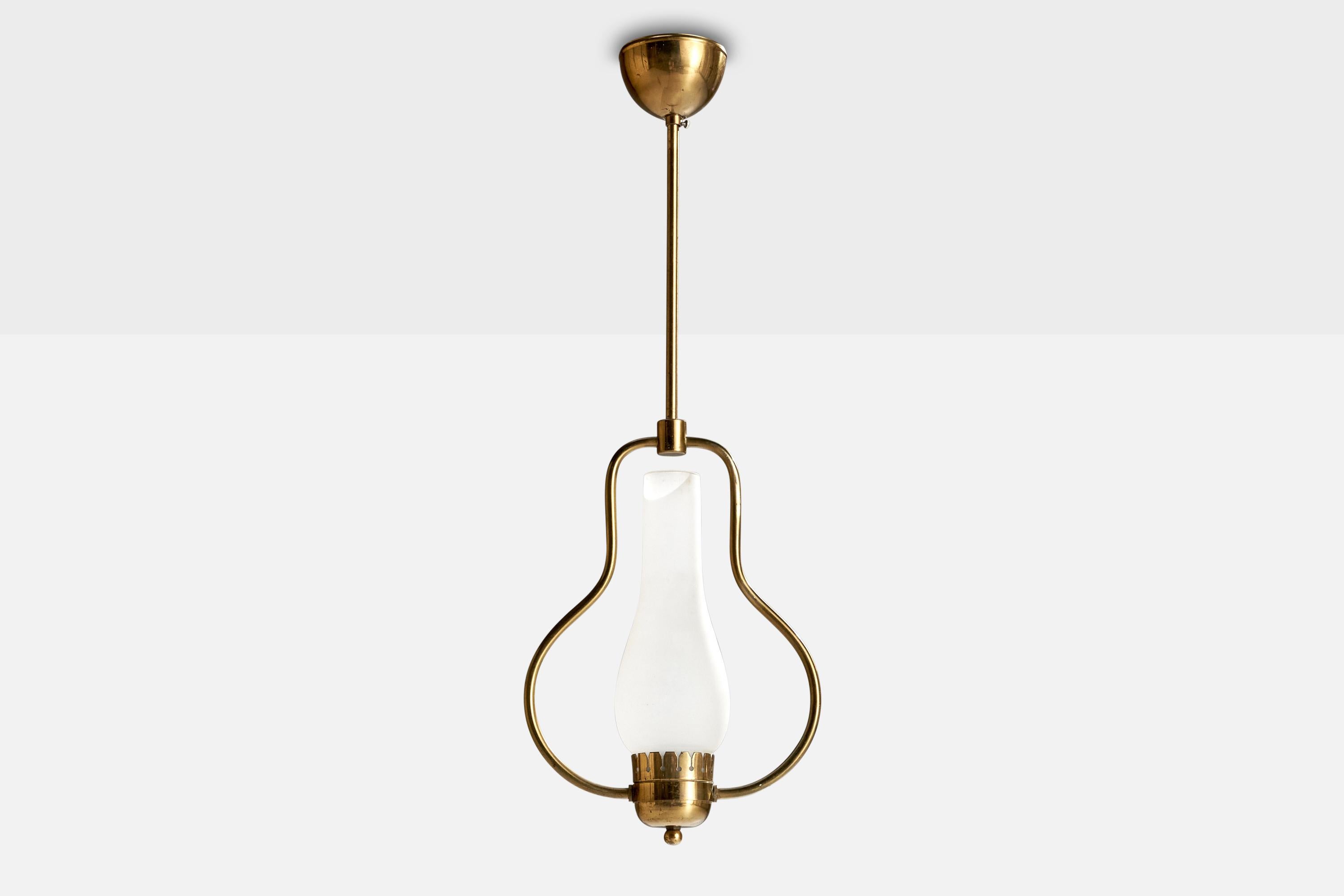 Scandinave moderne Design suédois, lampe à suspension, laiton, verre, Suède, années 1940 en vente