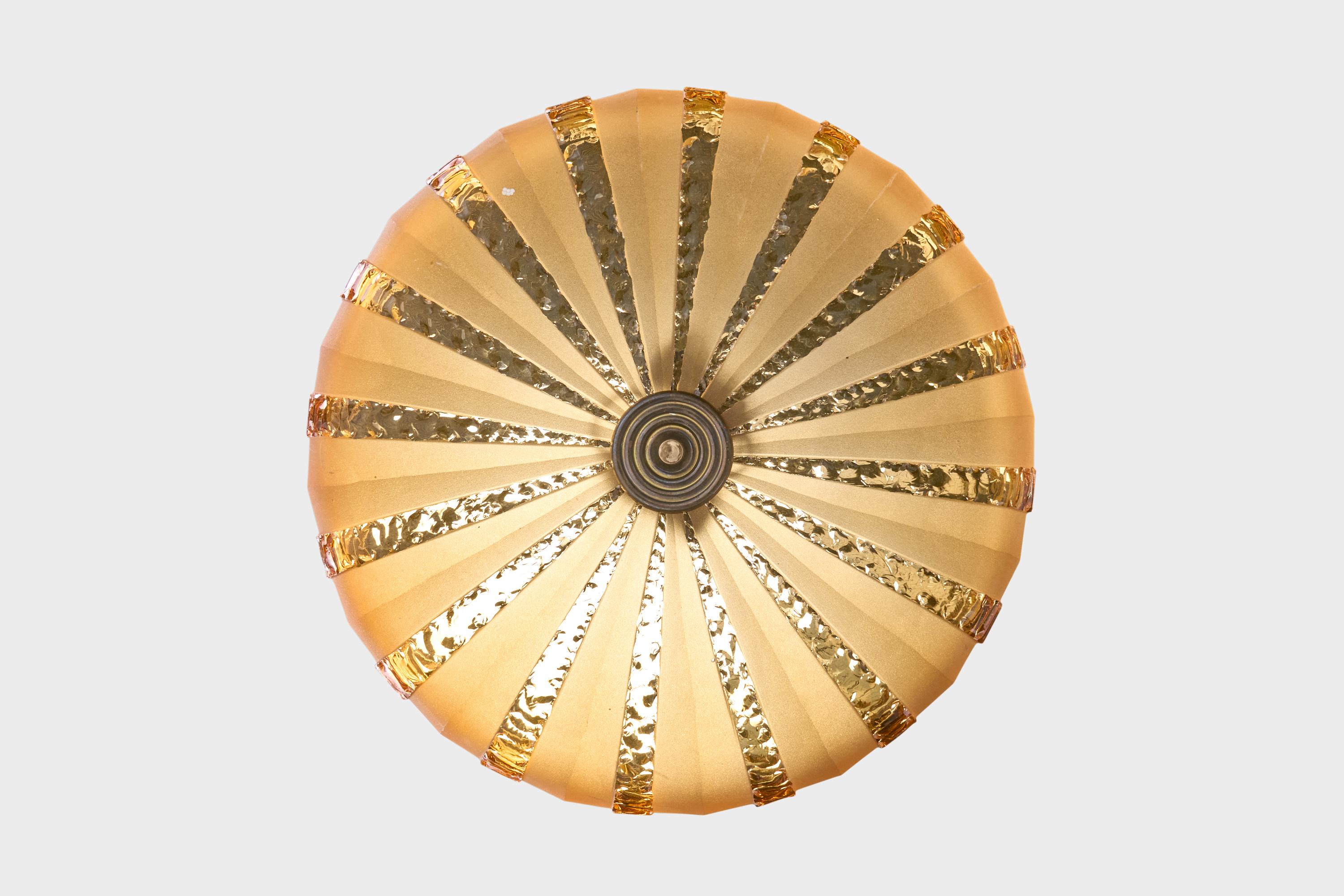 Swedish Designer, Pendant Light, Brass, Glass, Sweden, 1940s In Good Condition For Sale In High Point, NC