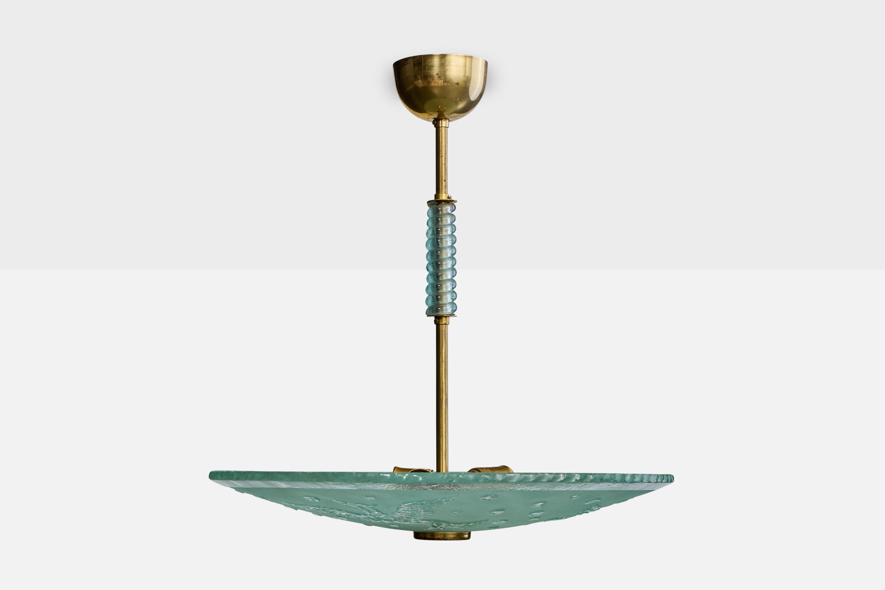 Scandinave moderne Design suédois, lampe à suspension, laiton, verre, Suède, années 1940 en vente