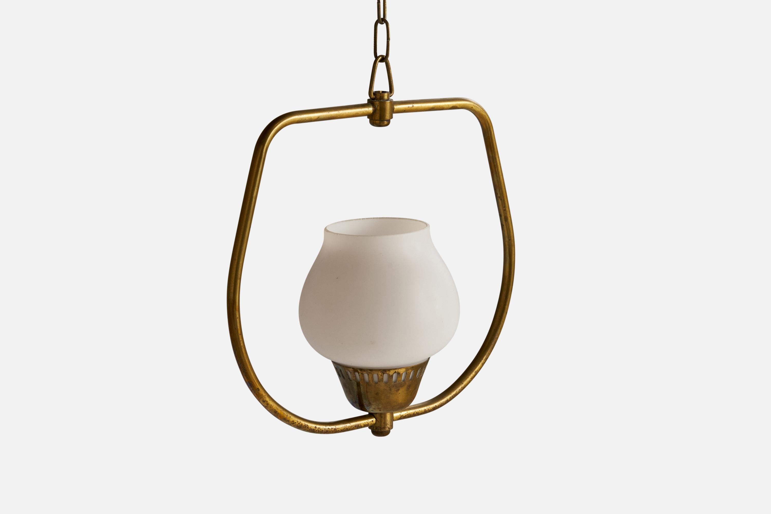Swedish Designer, Pendant Light, Brass, Glass, Sweden, 1940s In Good Condition For Sale In High Point, NC