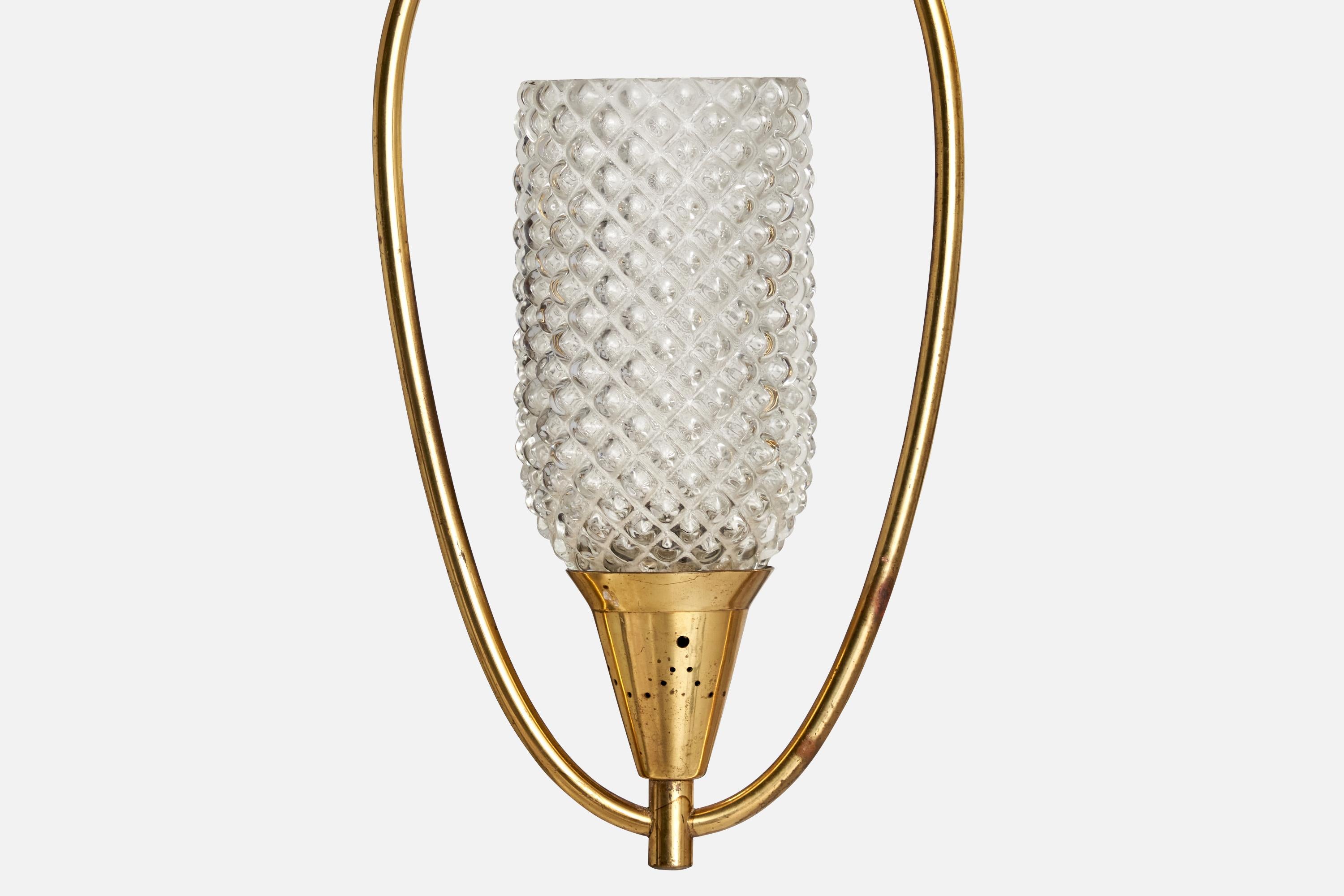 Suédois Design suédois, lampe à suspension, laiton, verre, Suède, années 1940 en vente