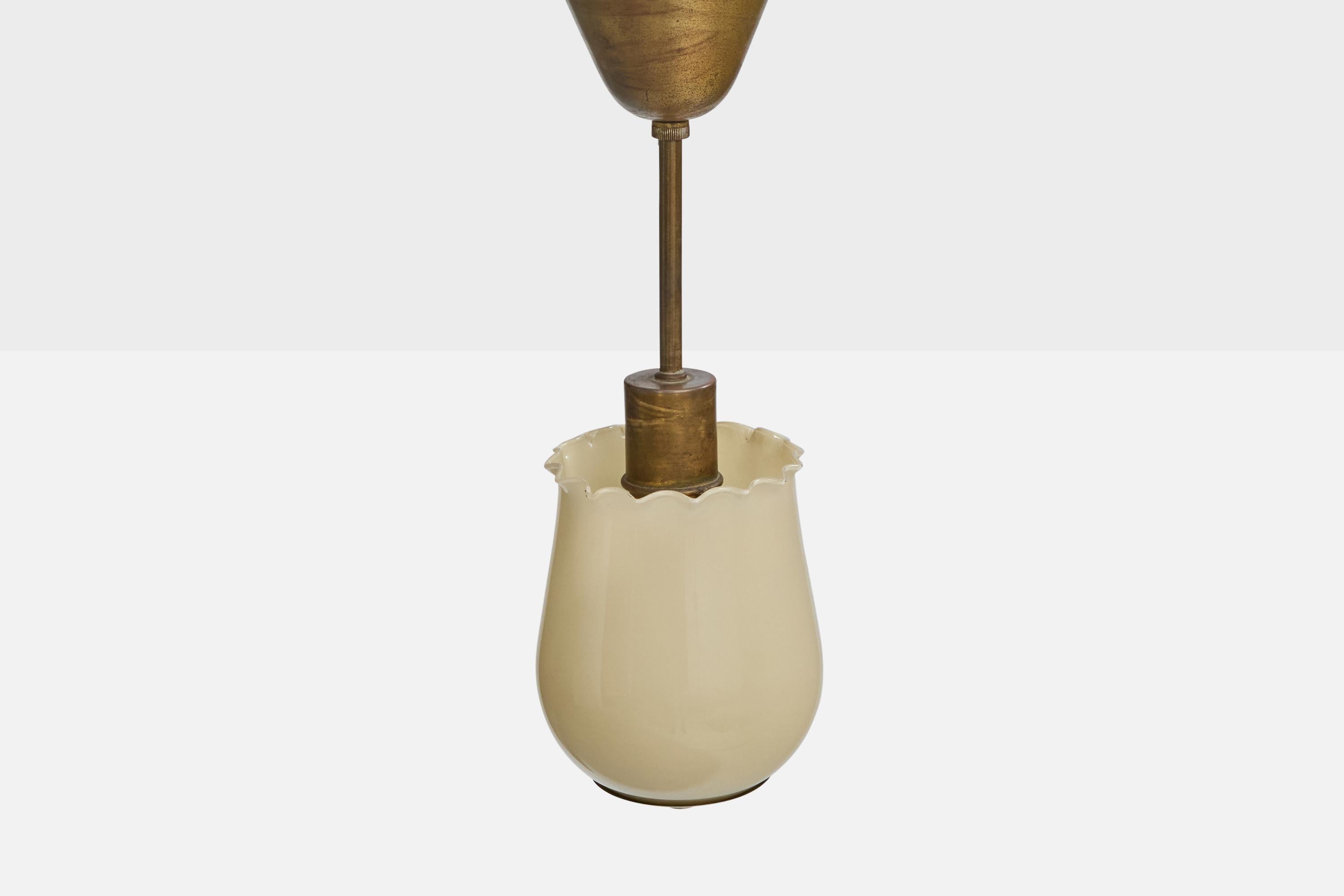Swedish Designer, Pendant Light, Brass, Glass, Sweden, 1940s In Good Condition In High Point, NC