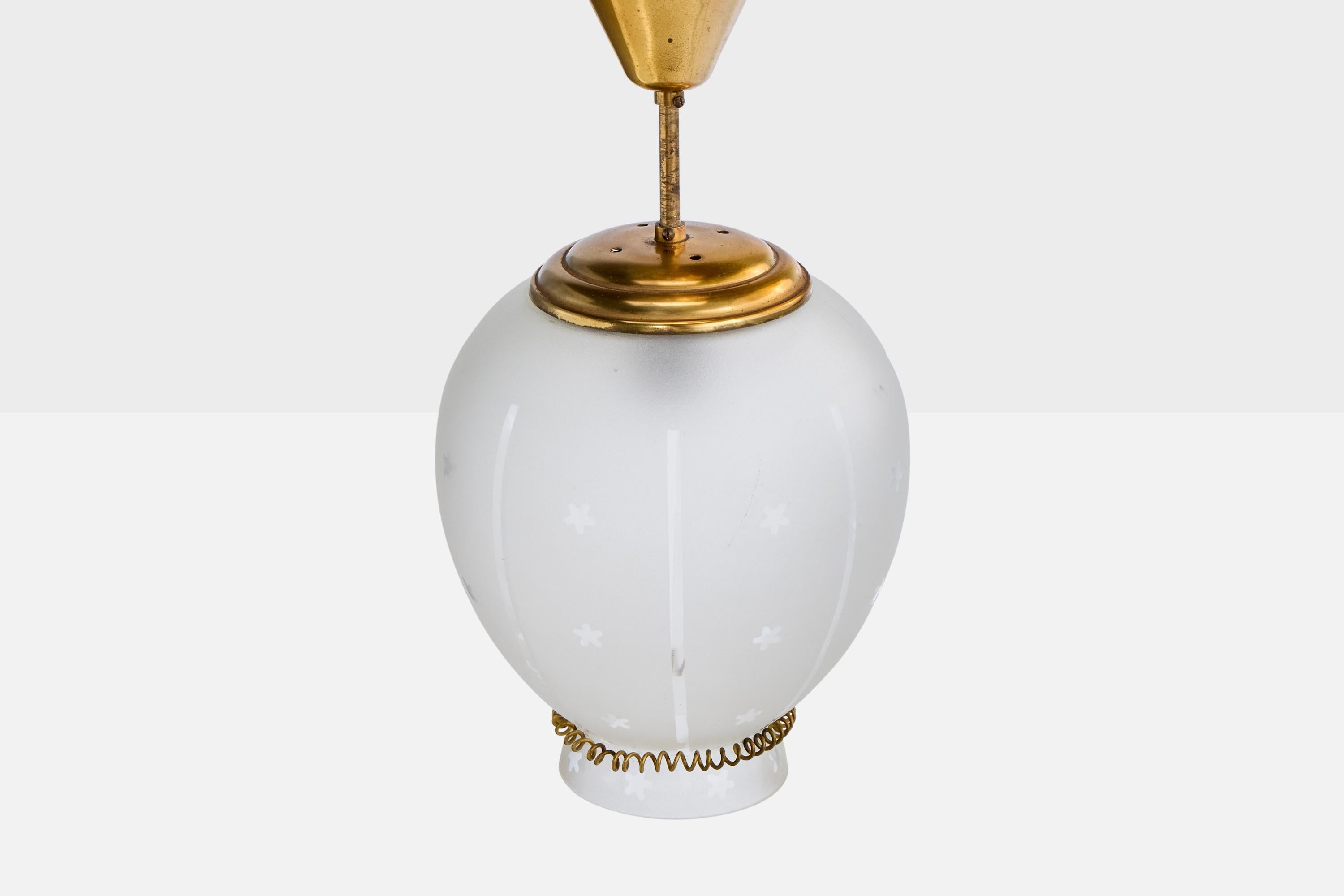 Swedish Designer, Pendant Light, Brass, Glass, Sweden, 1940s In Good Condition For Sale In High Point, NC