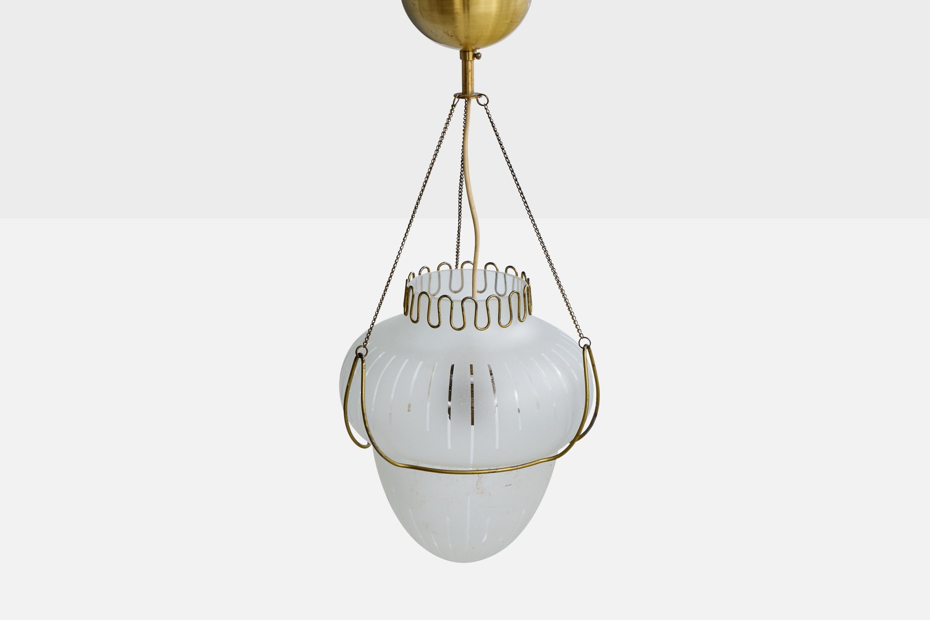 Swedish Designer, Pendant Light, Brass, Glass, Sweden, 1940s In Good Condition For Sale In High Point, NC