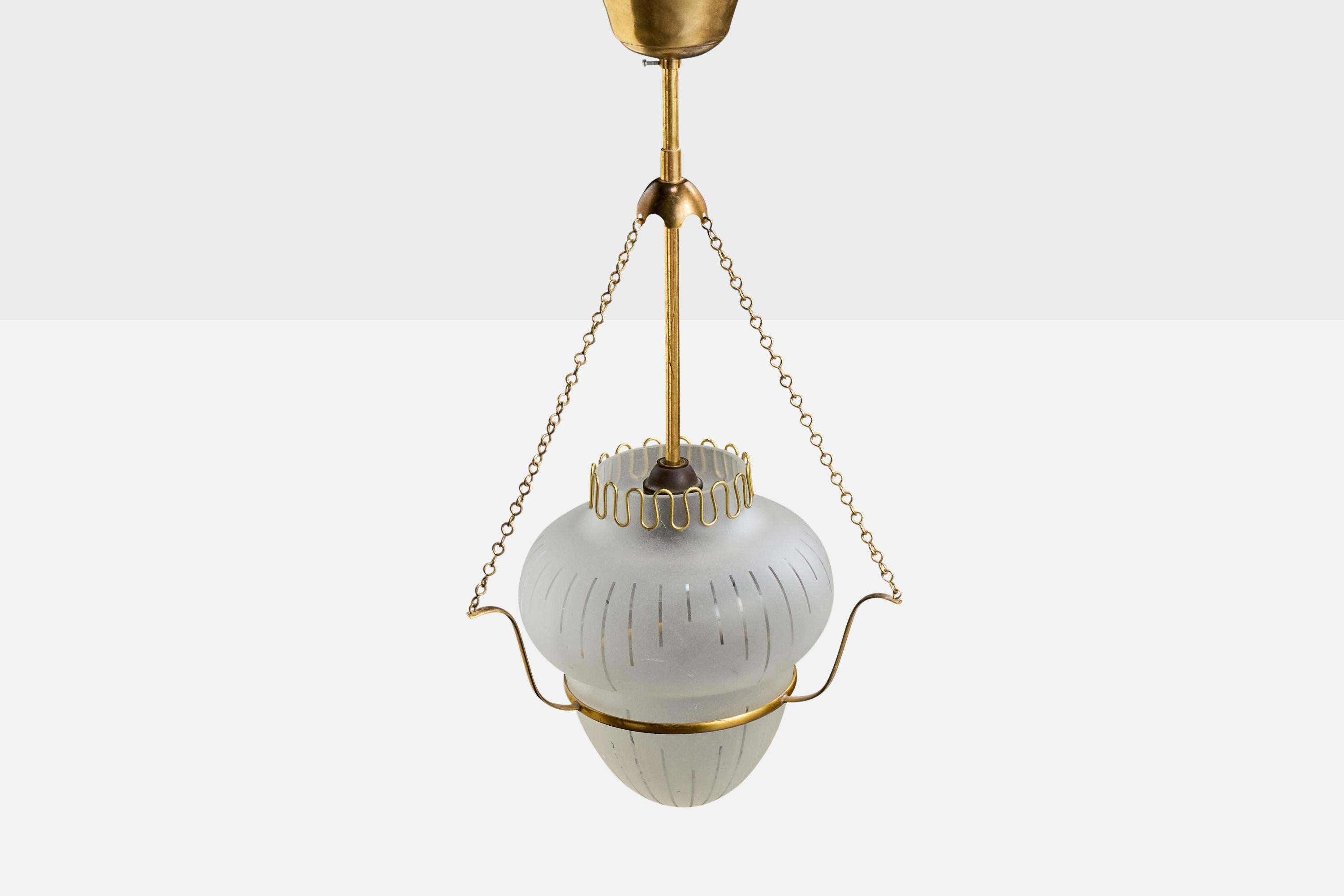 Svedese Designer svedese, lampada a sospensione, ottone, vetro, Svezia, anni '1940 in vendita