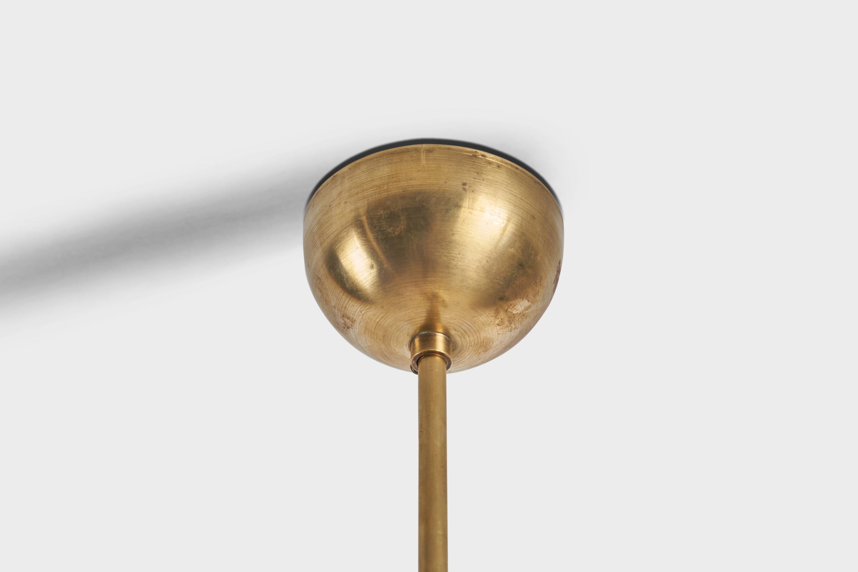 Mid-20th Century Swedish Designer, Pendant Light, Brass, Glass, Sweden, 1940s For Sale