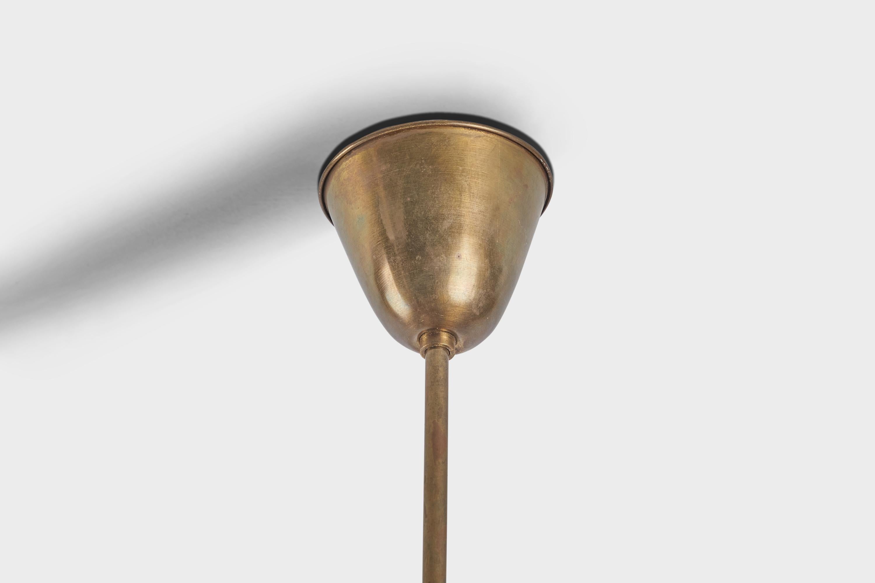 Mid-20th Century Swedish Designer, Pendant Light, Brass, Glass, Sweden, 1940s For Sale
