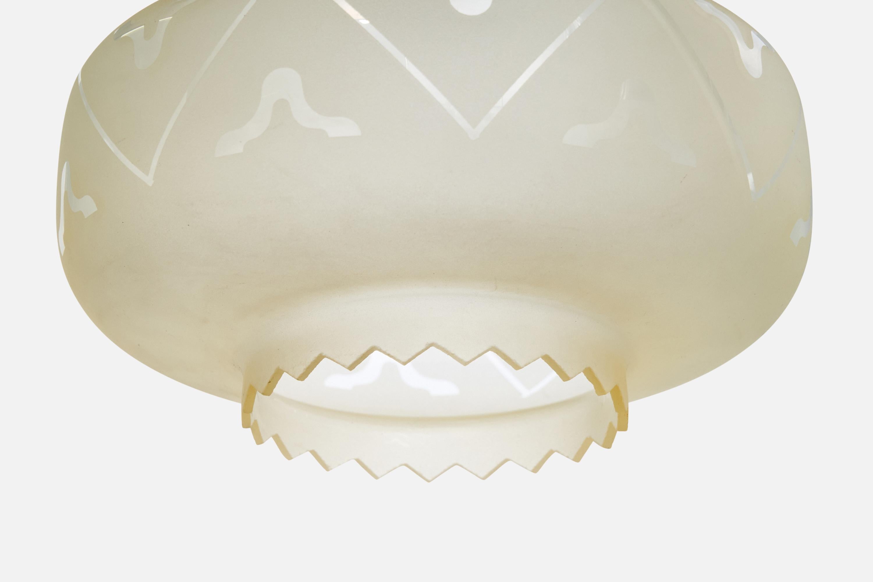 Milieu du XXe siècle Design suédois, lampe à suspension, laiton, verre, Suède, années 1940 en vente
