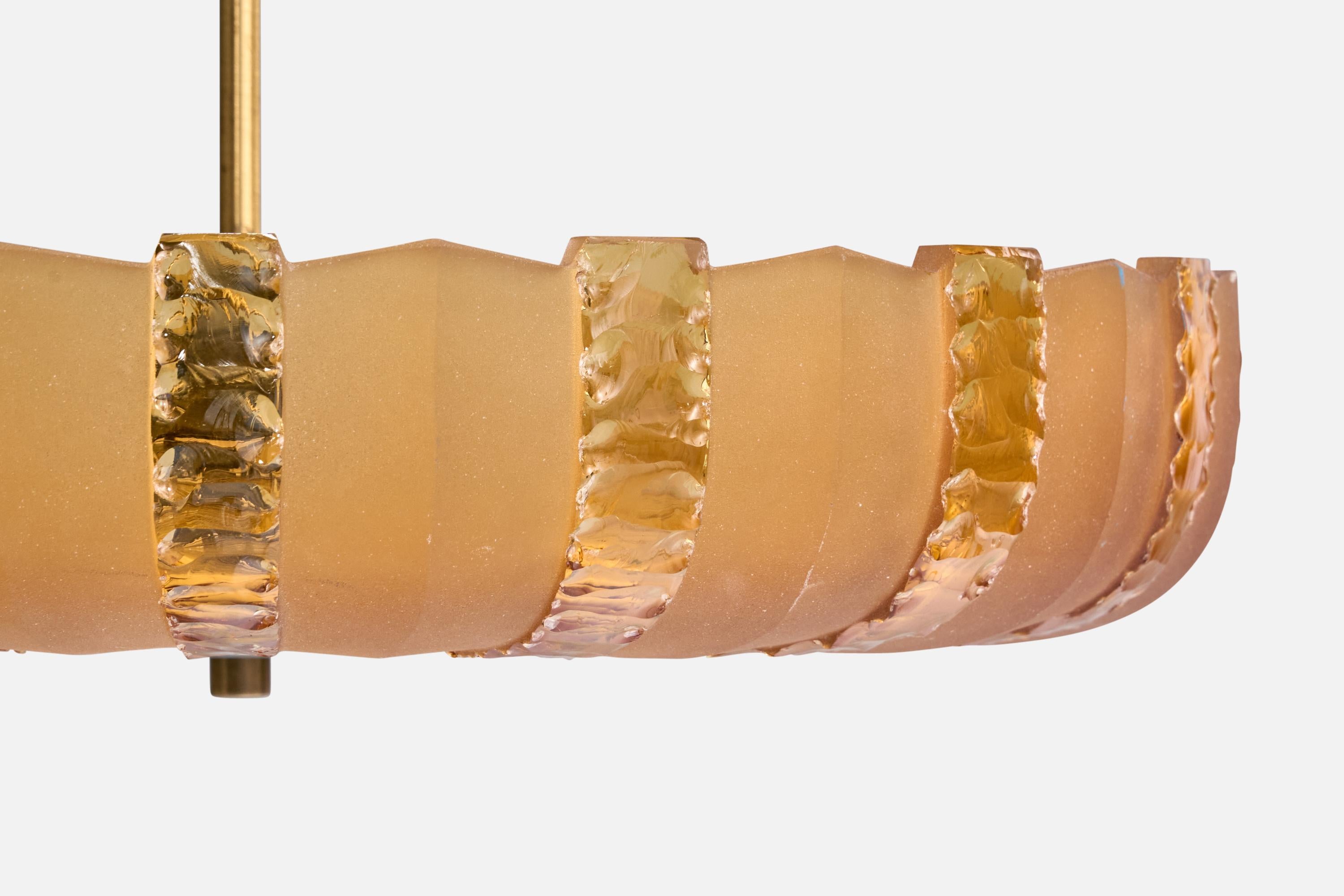 Swedish Designer, Pendant Light, Brass, Glass, Sweden, 1940s For Sale 1