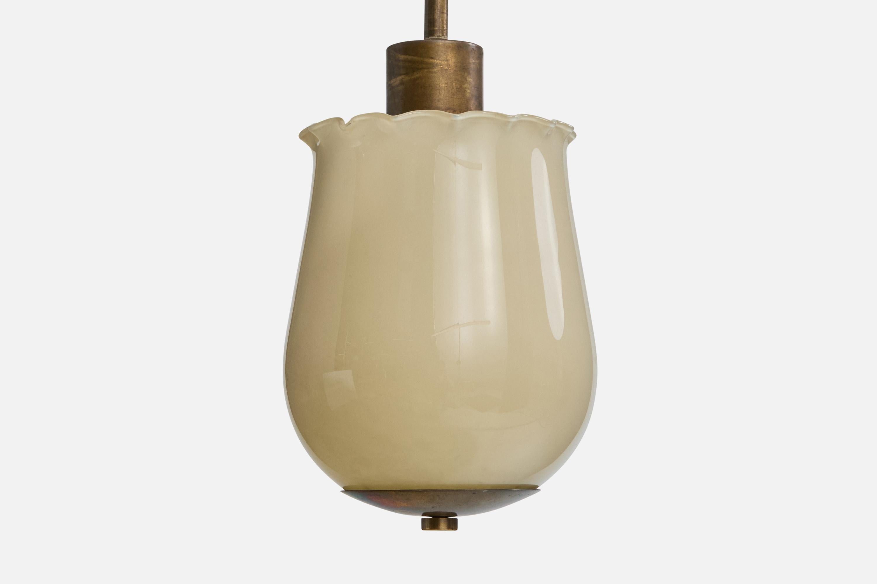 Mid-20th Century Swedish Designer, Pendant Light, Brass, Glass, Sweden, 1940s