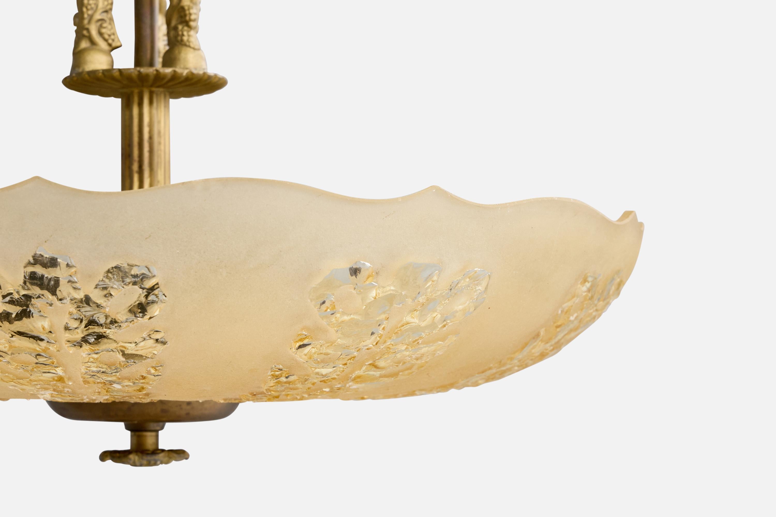 Design suédois, lampe à suspension, laiton, verre, Suède, années 1940 Bon état - En vente à High Point, NC