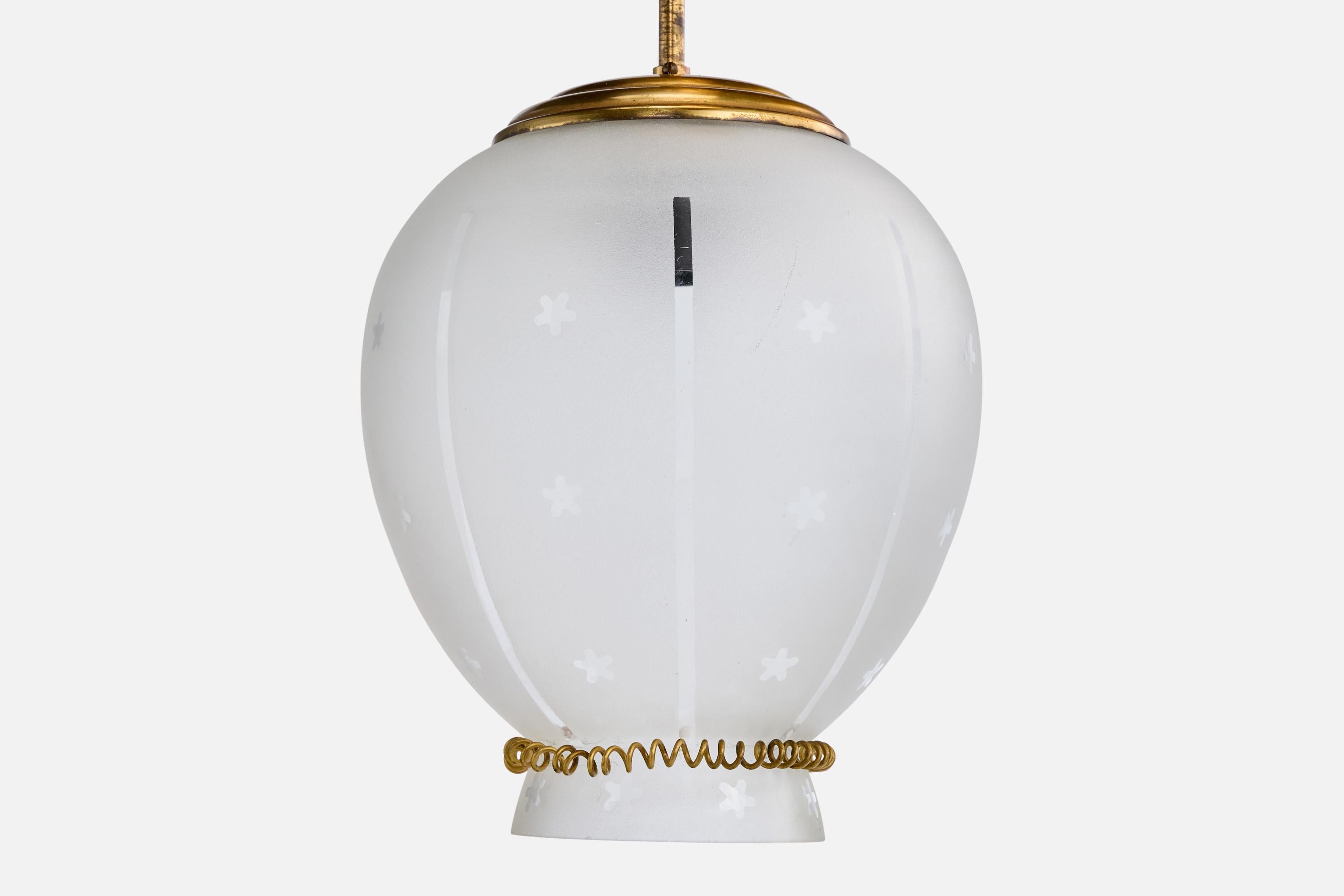 Mid-20th Century Swedish Designer, Pendant Light, Brass, Glass, Sweden, 1940s For Sale