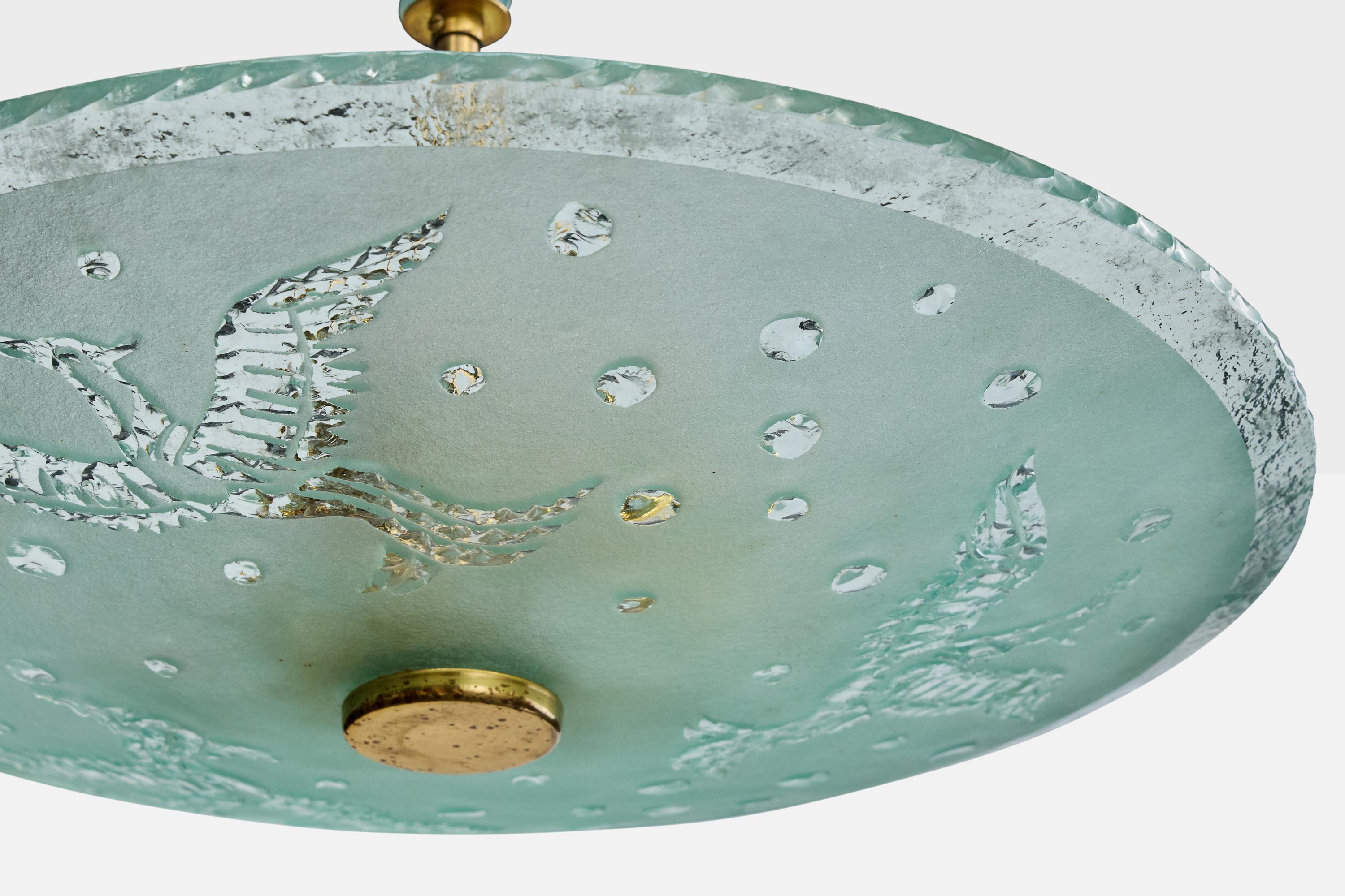 Design suédois, lampe à suspension, laiton, verre, Suède, années 1940 Bon état - En vente à High Point, NC