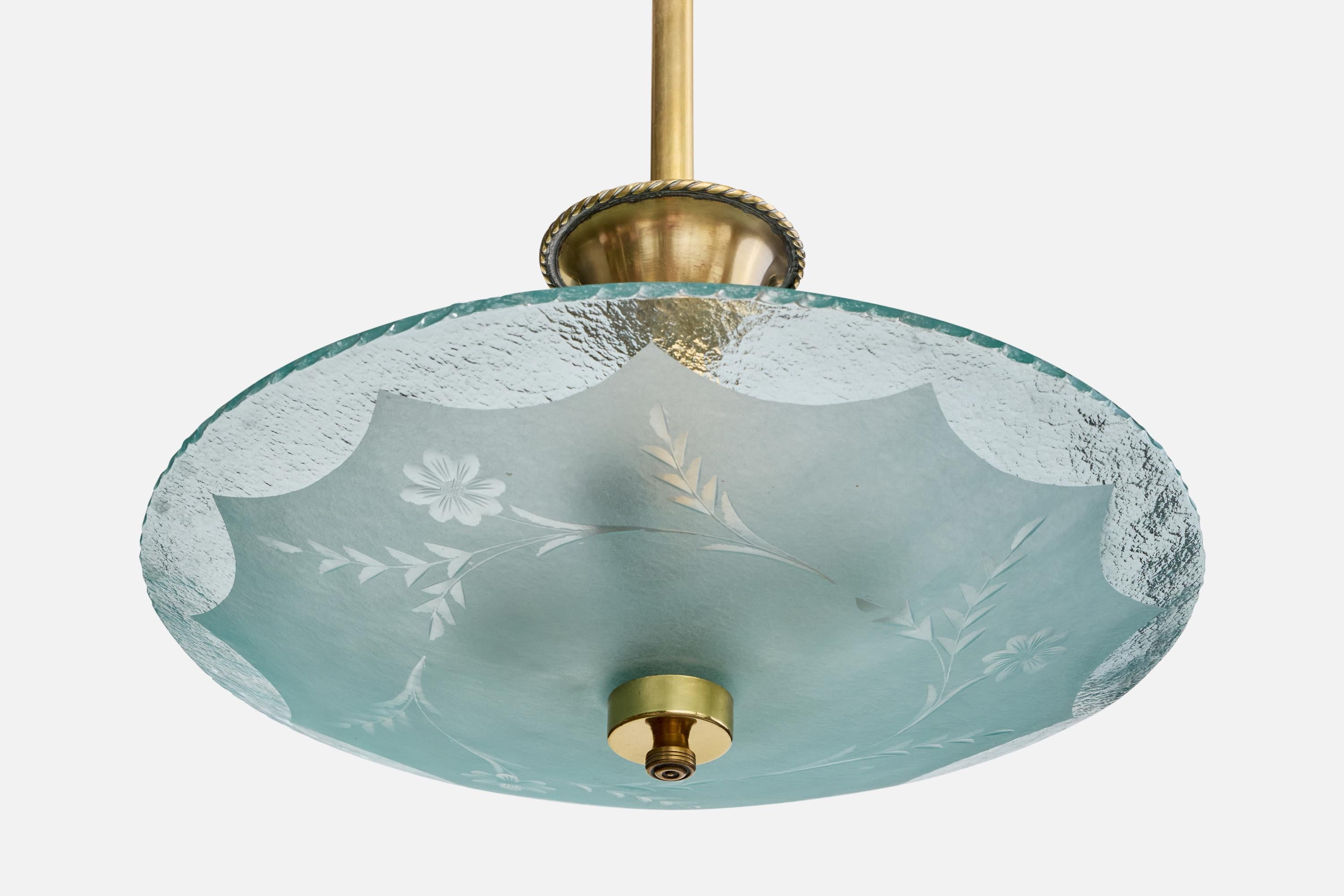 Design suédois, lampe à suspension, laiton, verre, Suède, années 1940 Bon état - En vente à High Point, NC