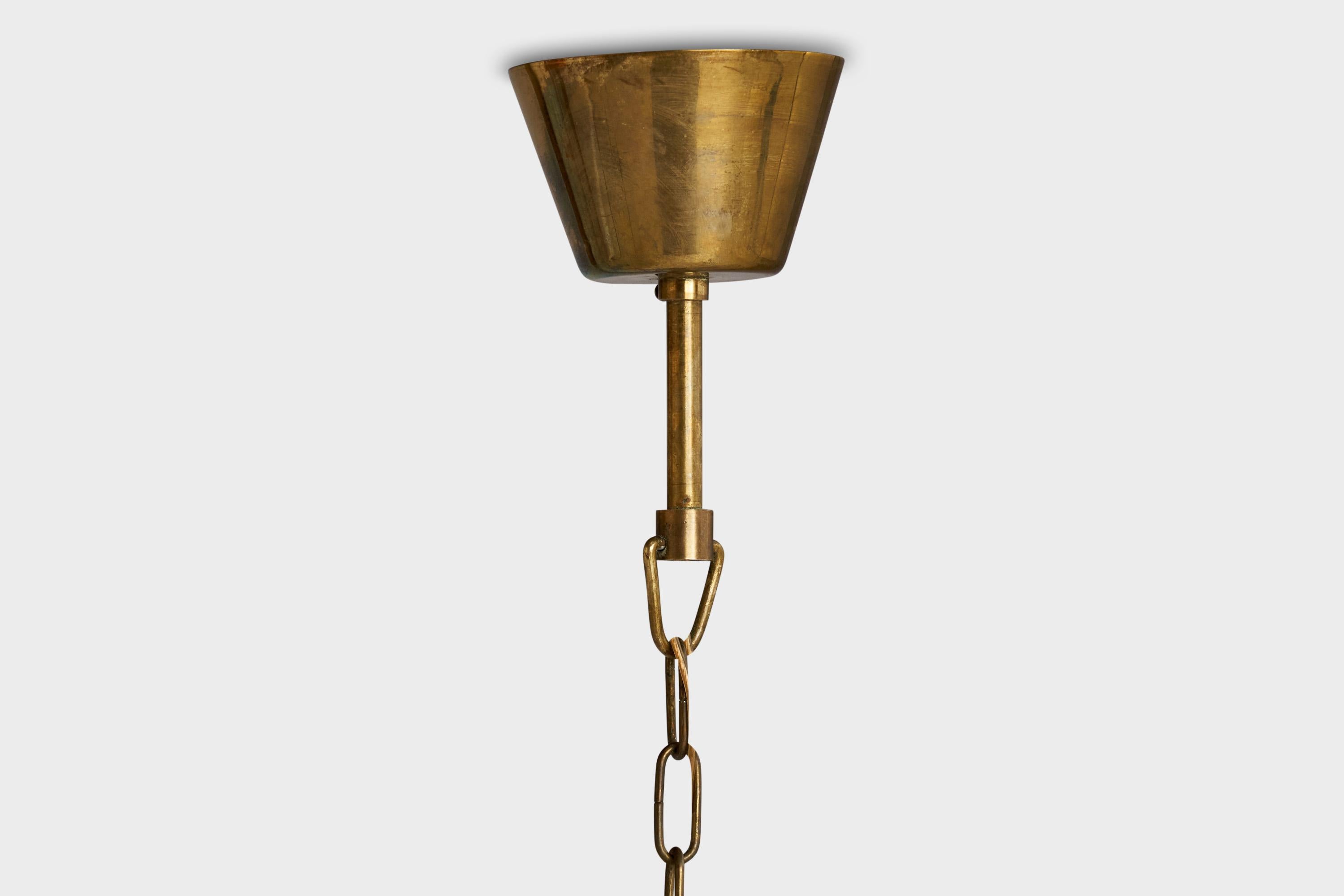 Swedish Designer, Pendant Light, Brass, Glass, Sweden, 1940s For Sale 1