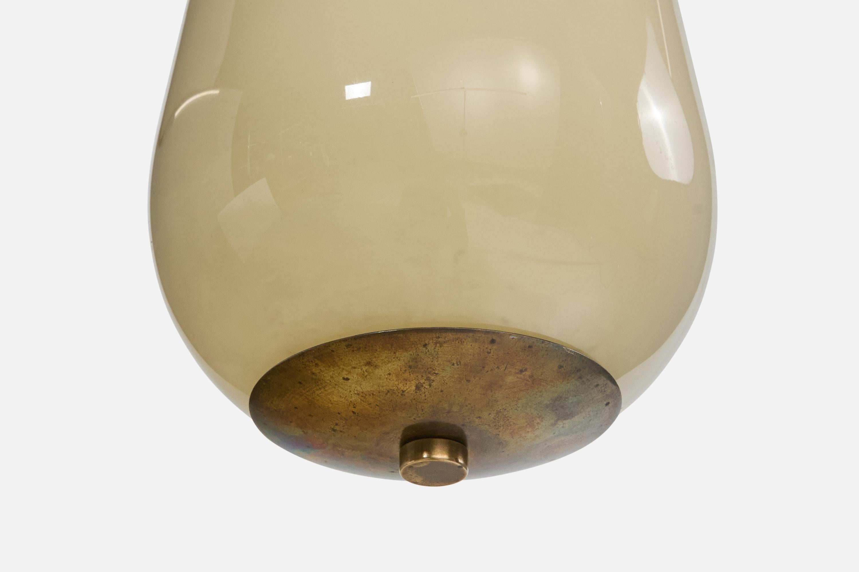 Swedish Designer, Pendant Light, Brass, Glass, Sweden, 1940s 1