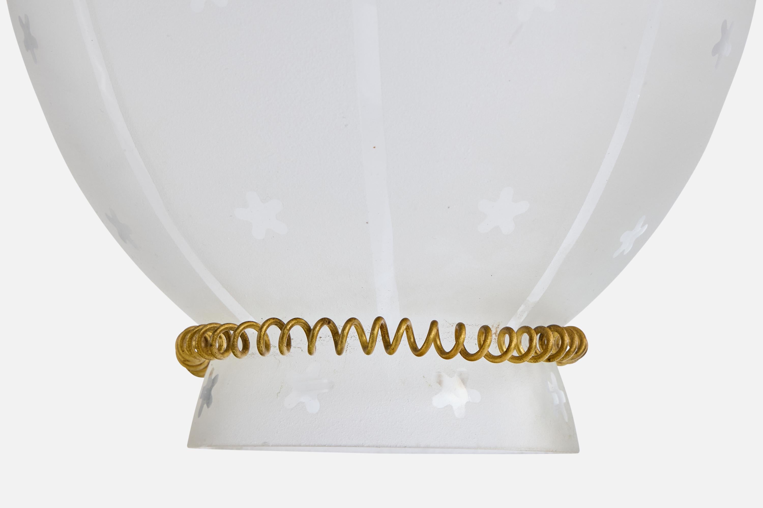 Swedish Designer, Pendant Light, Brass, Glass, Sweden, 1940s For Sale 1