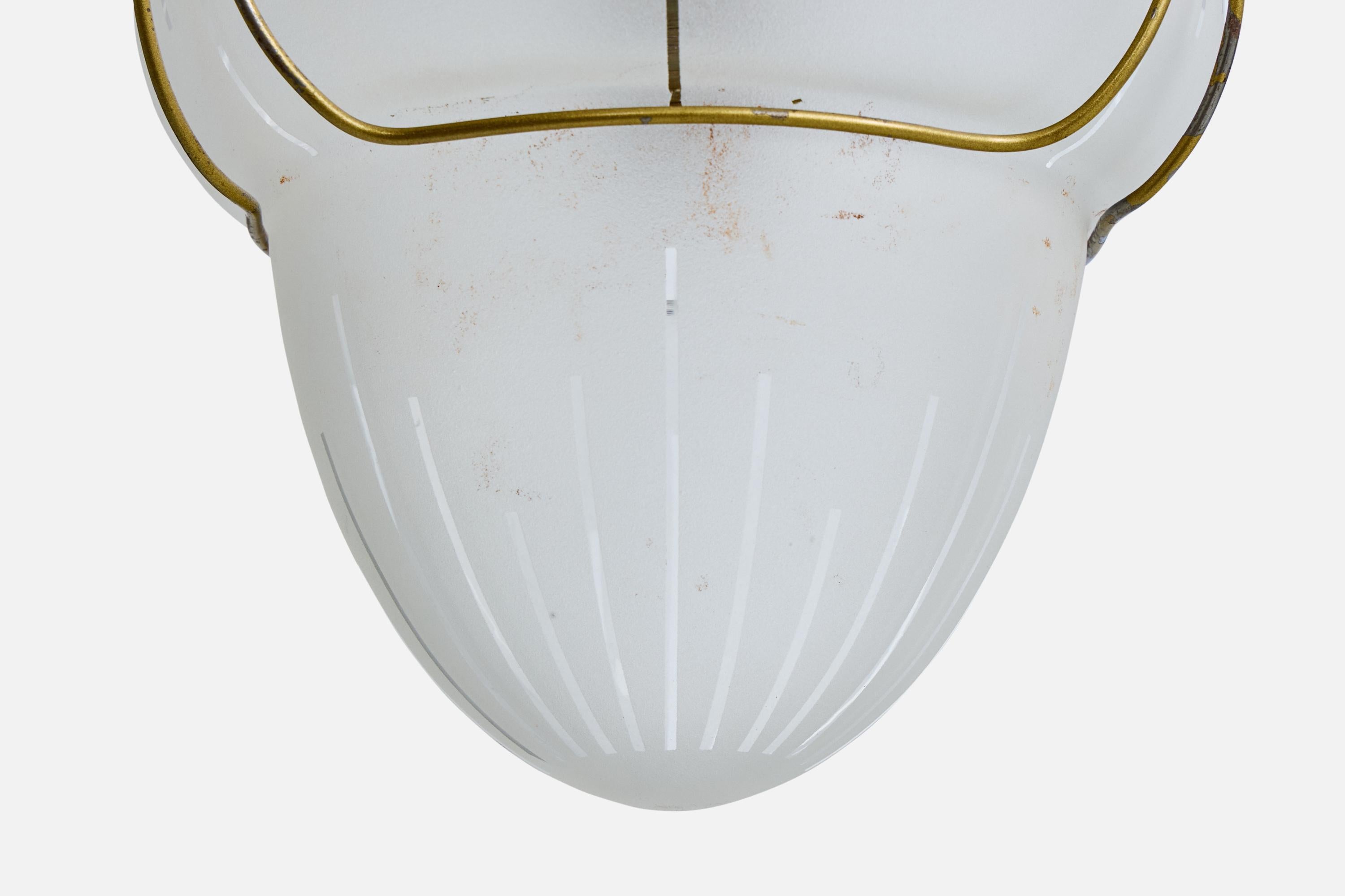 Swedish Designer, Pendant Light, Brass, Glass, Sweden, 1940s For Sale 1