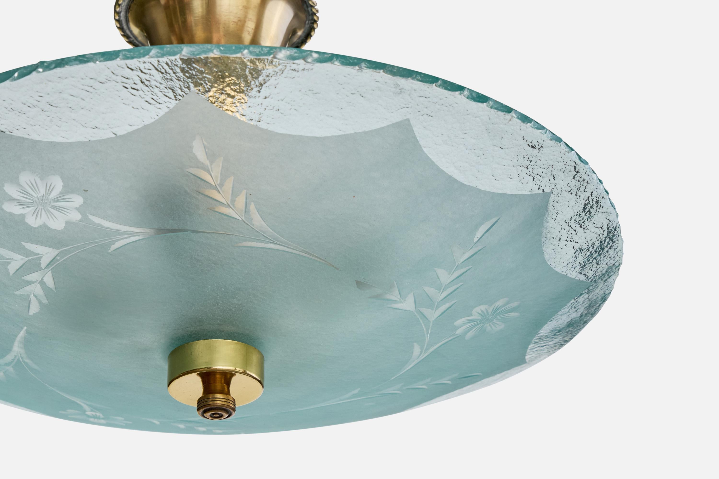 Milieu du XXe siècle Design suédois, lampe à suspension, laiton, verre, Suède, années 1940 en vente