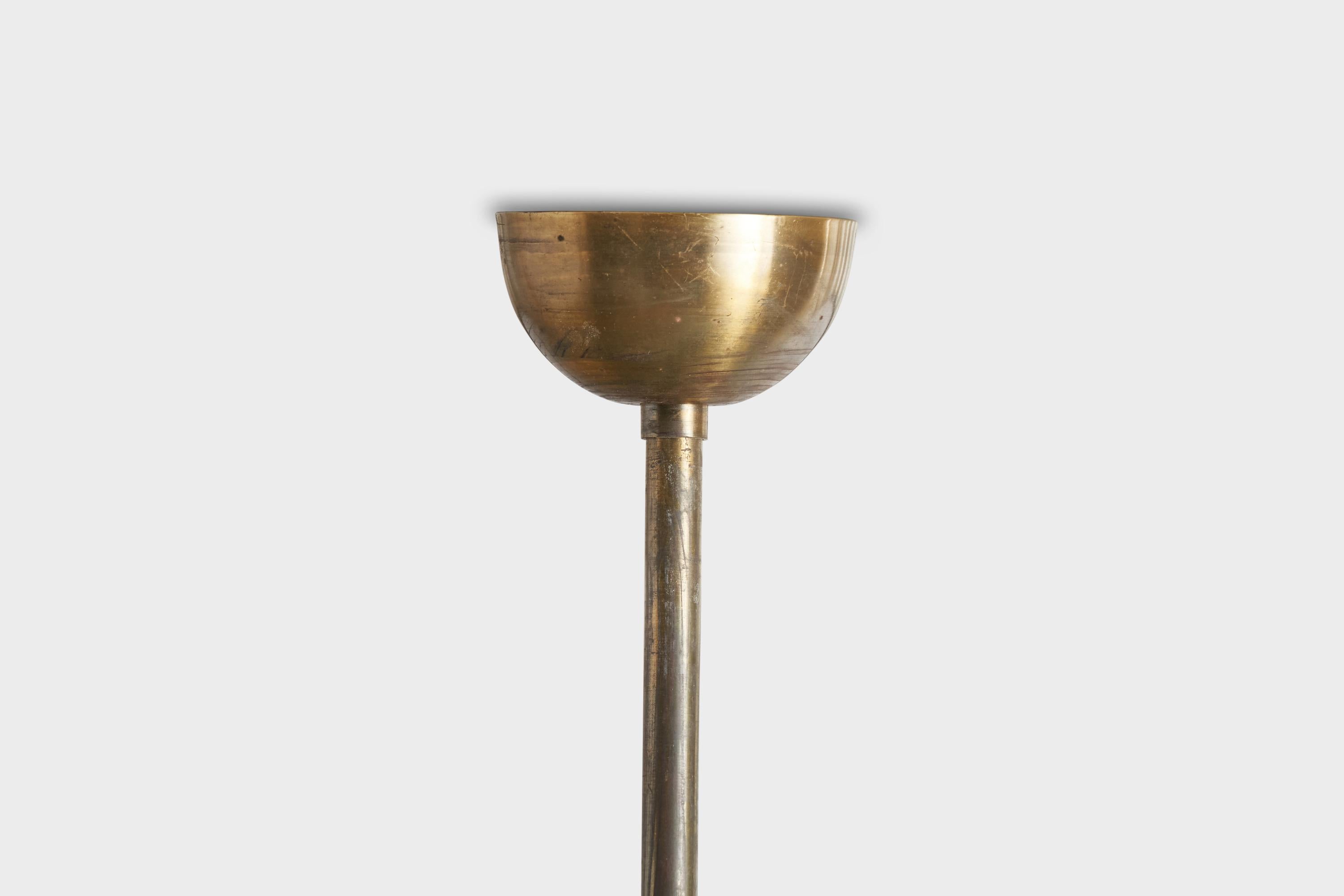 Swedish Designer, Pendant Light, Brass, Glass, Sweden, 1940s For Sale 2