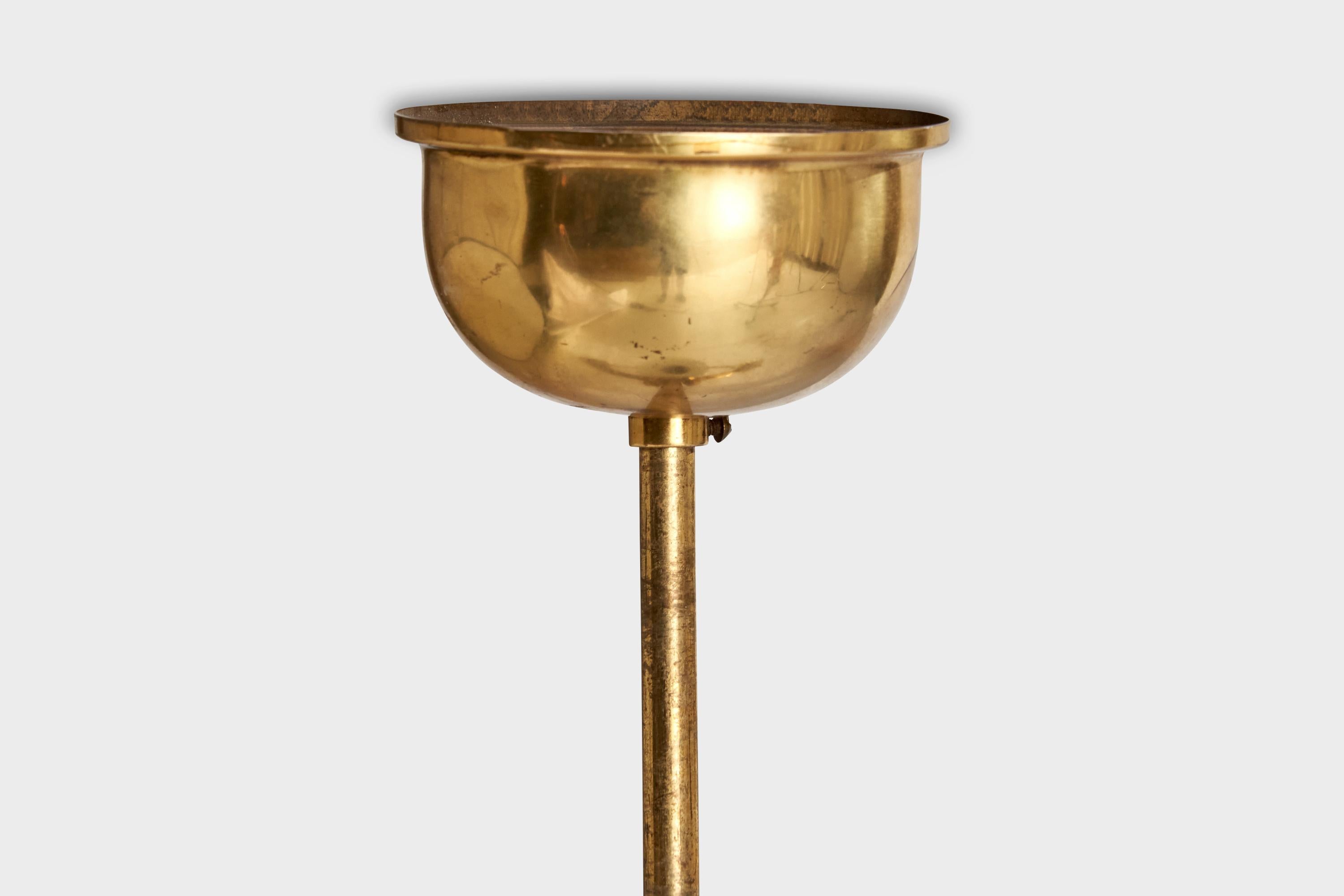 Swedish Designer, Pendant Light, Brass, Glass, Sweden, 1940s For Sale 2