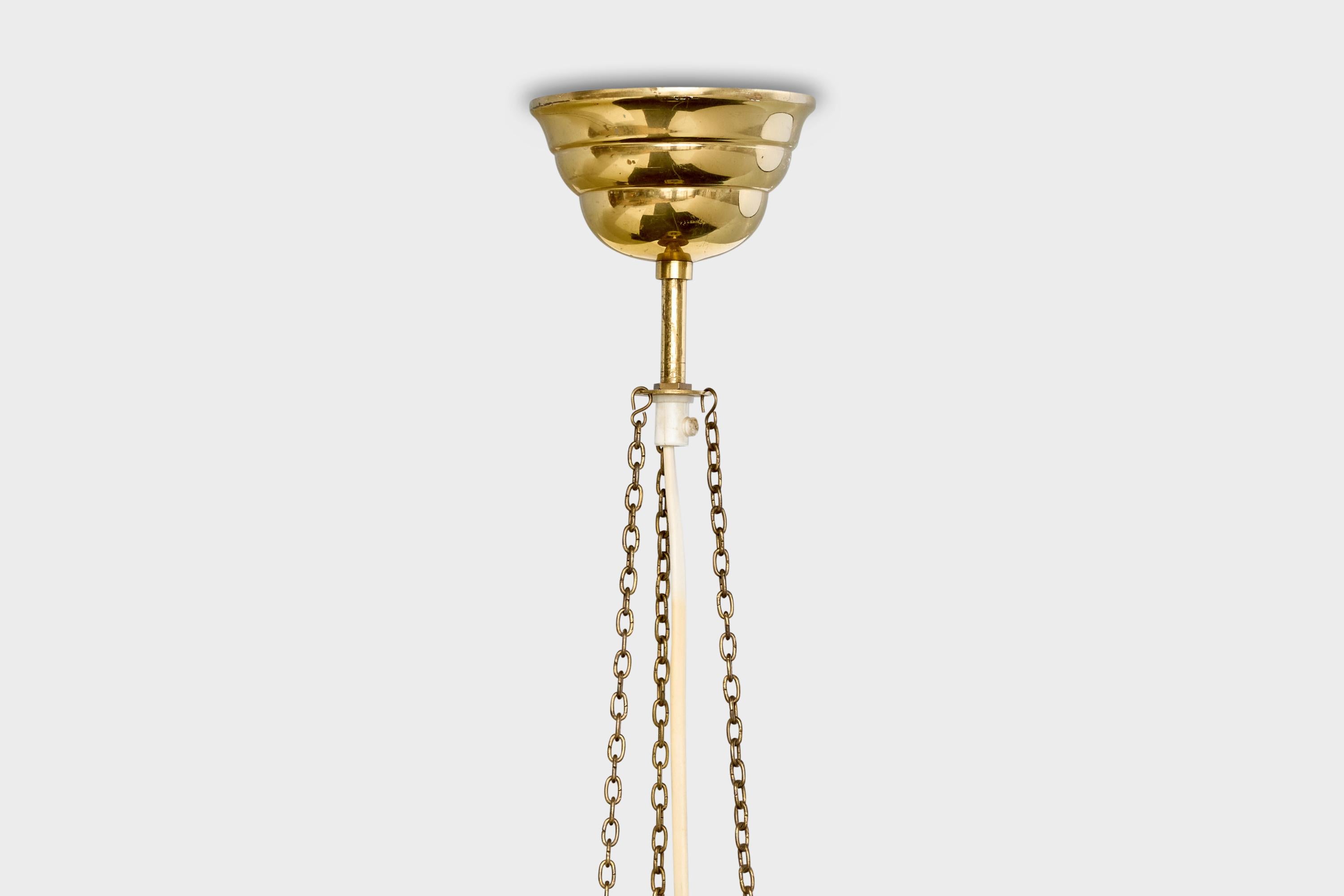 Design suédois, lampe à suspension, laiton, verre, Suède, années 1940 en vente 1