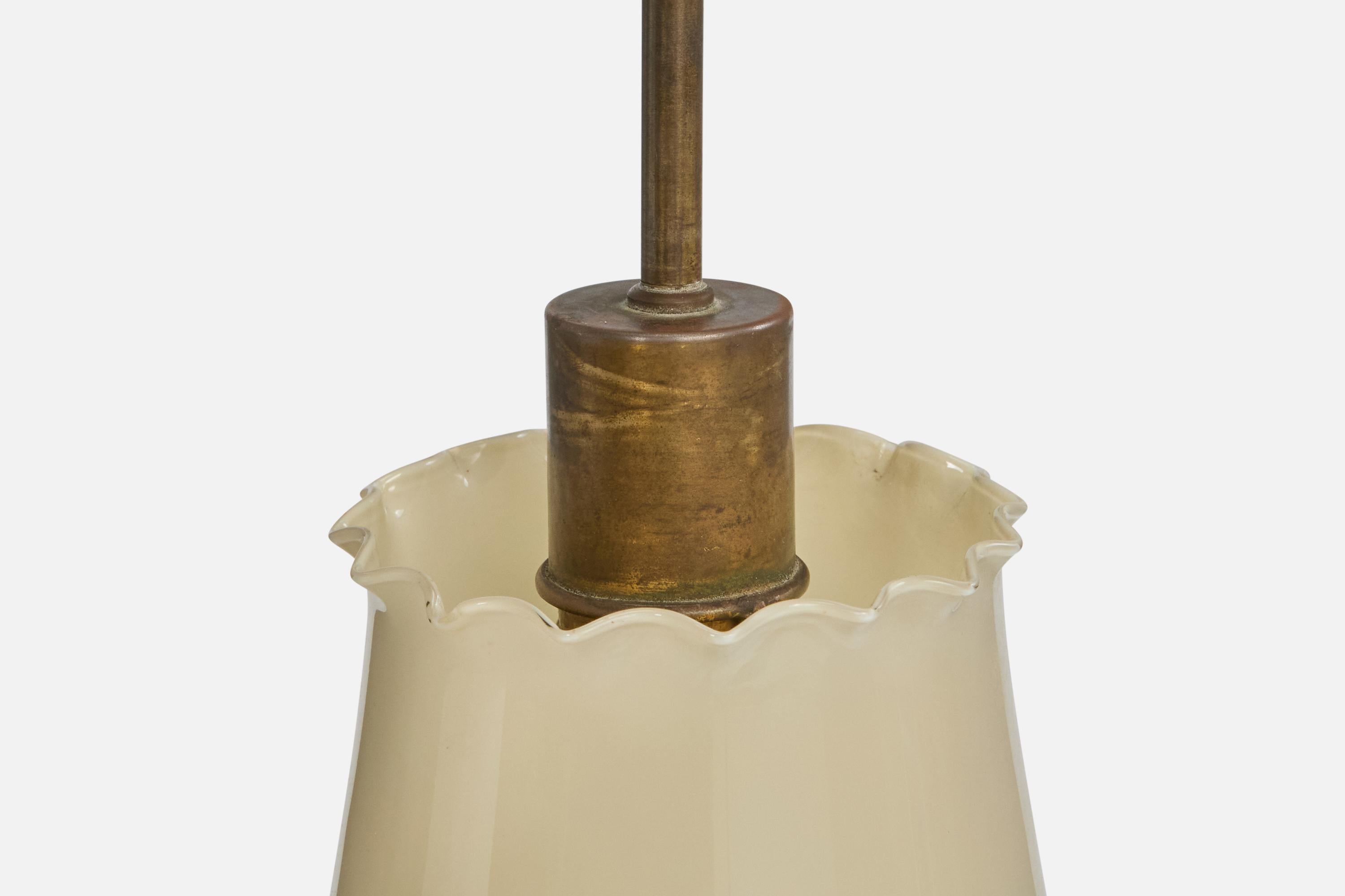 Swedish Designer, Pendant Light, Brass, Glass, Sweden, 1940s 2