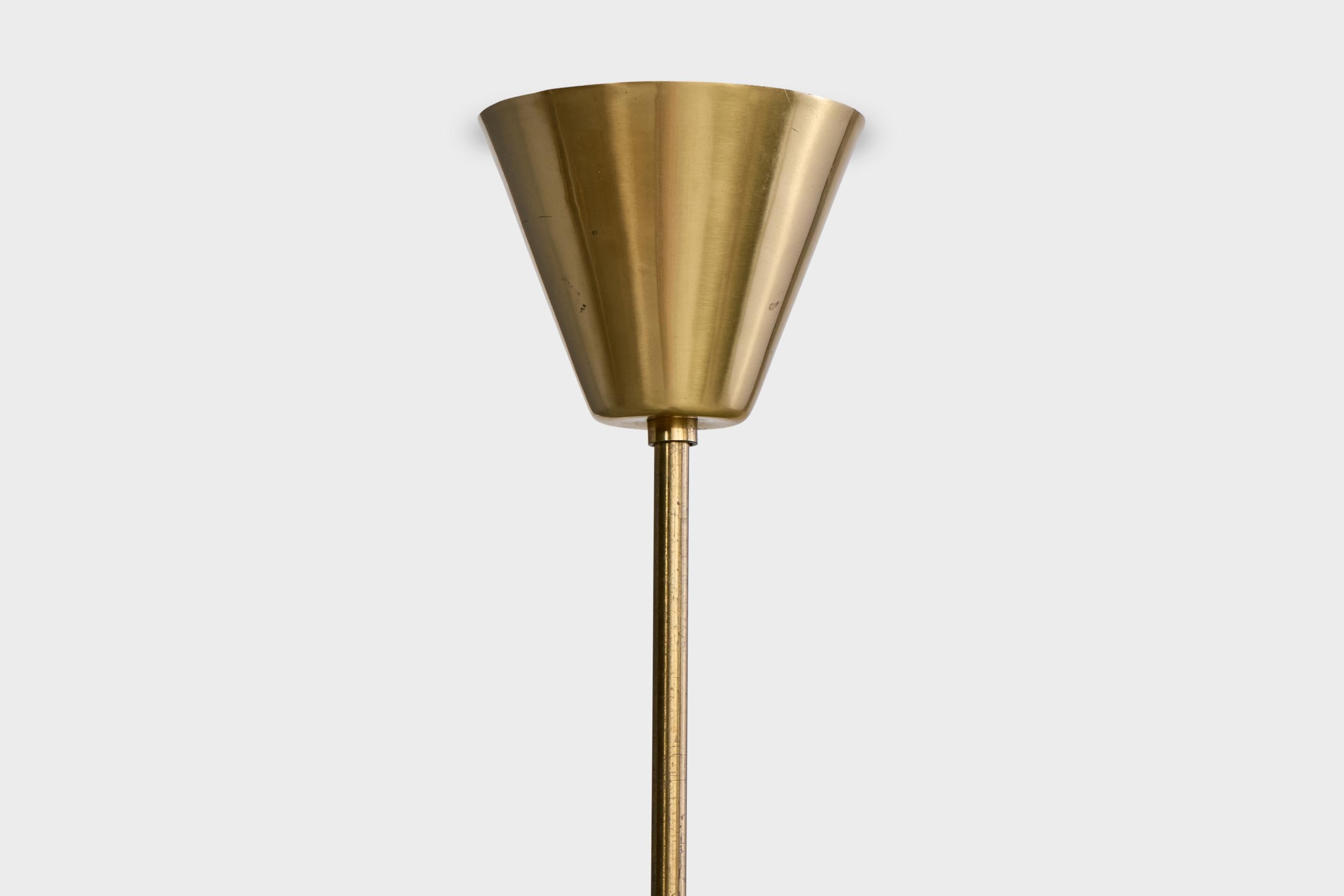 Swedish Designer, Pendant Light, Brass, Glass, Sweden, 1940s For Sale 2