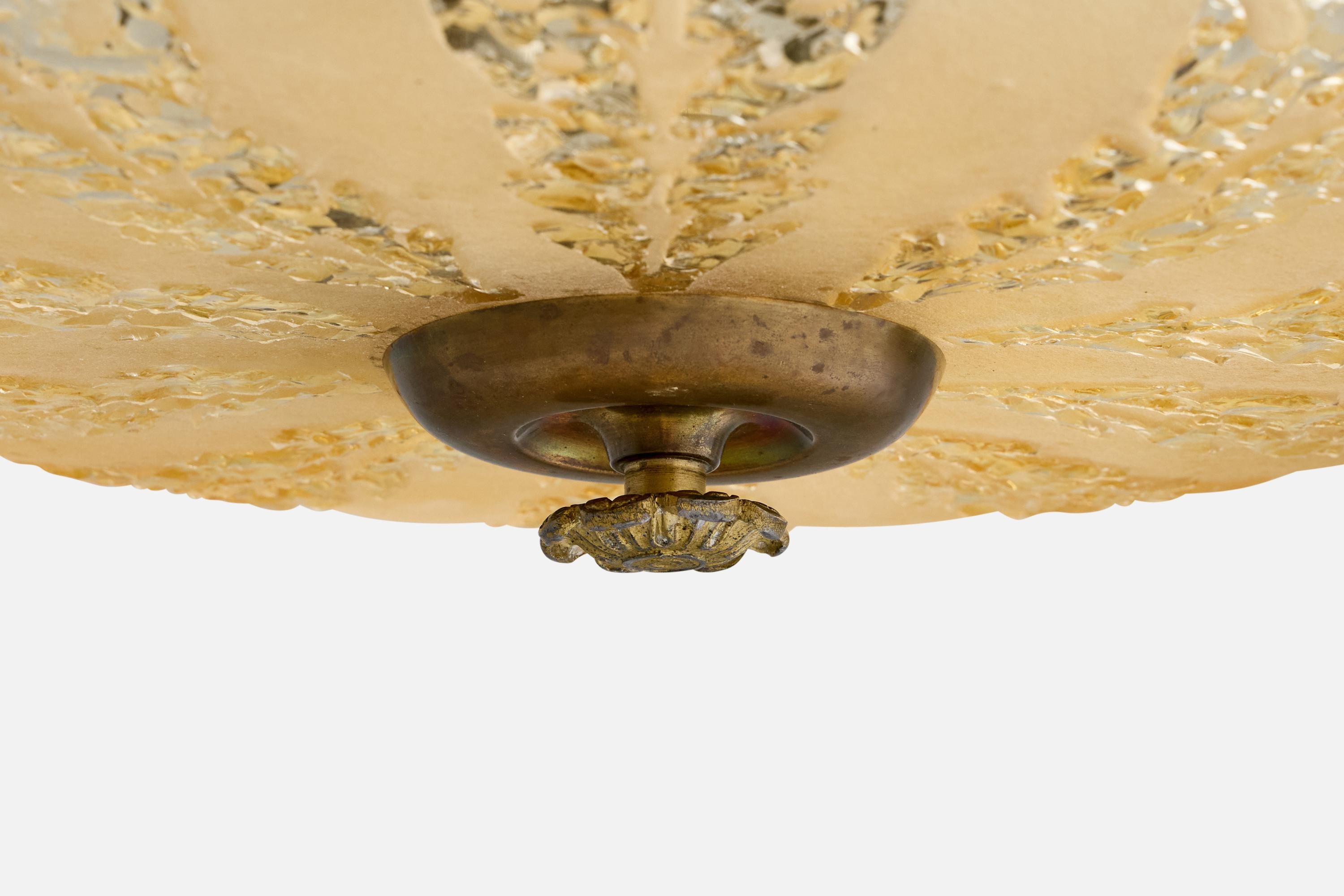 Laiton Design suédois, lampe à suspension, laiton, verre, Suède, années 1940 en vente