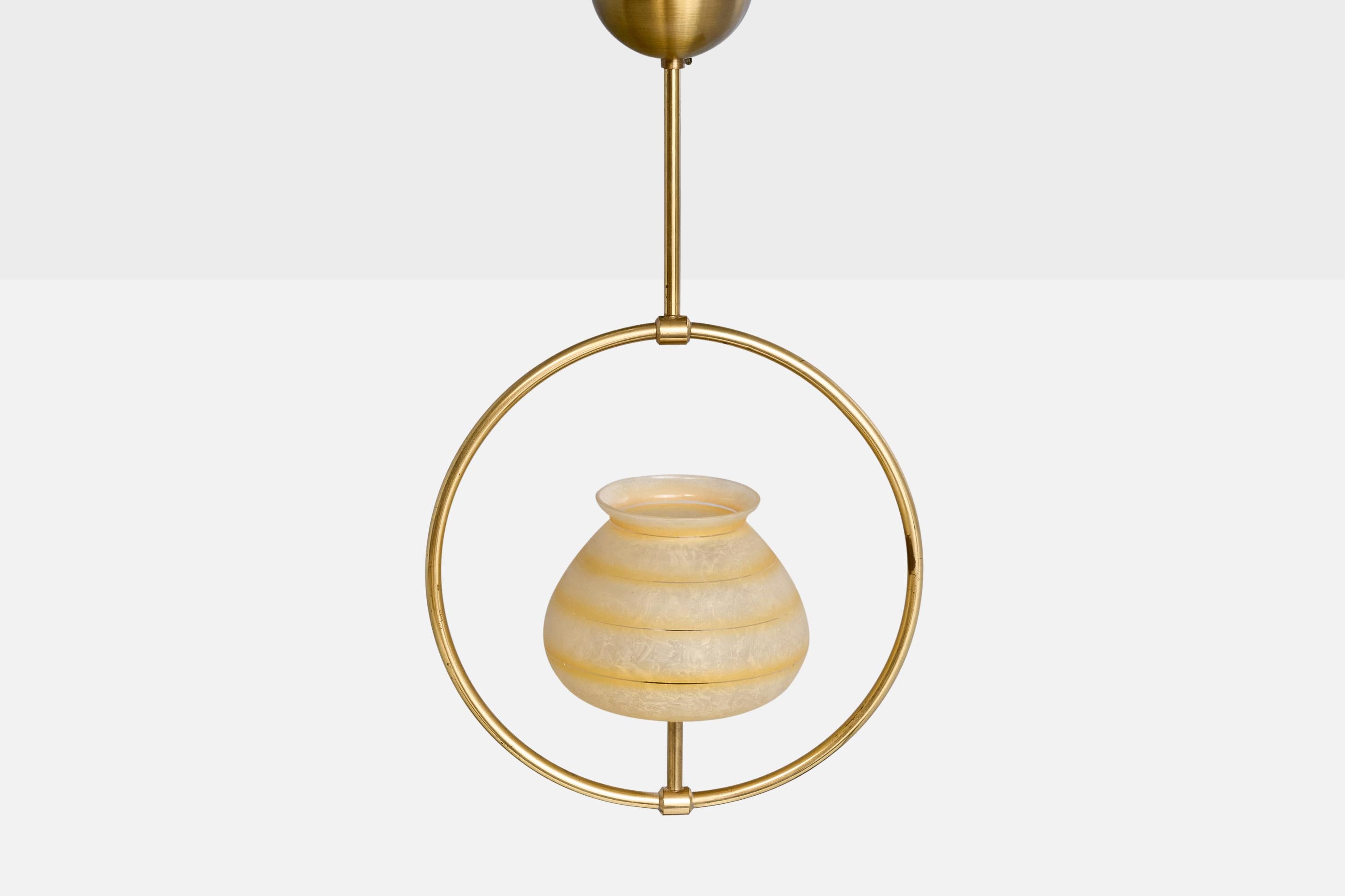 Design suédois, lampe à suspension, laiton, verre, Suède, années 1940 en vente 2