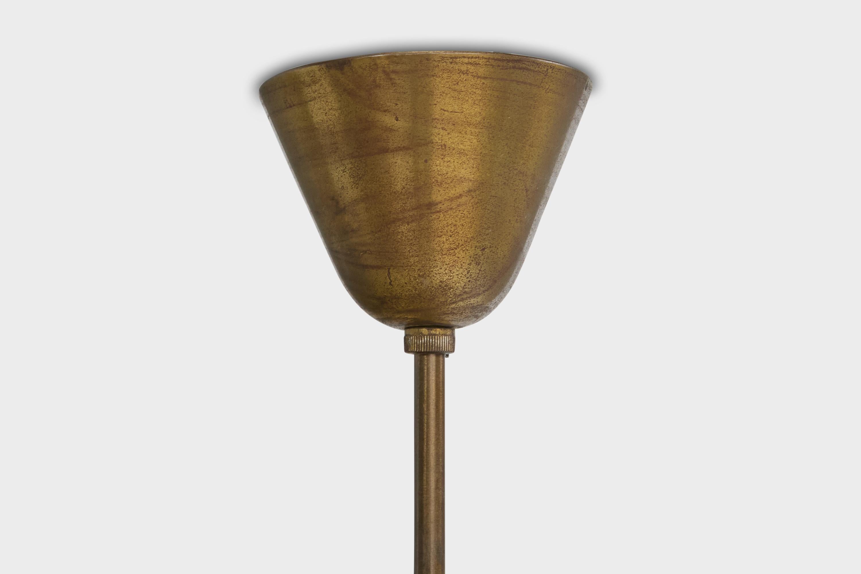 Swedish Designer, Pendant Light, Brass, Glass, Sweden, 1940s 3
