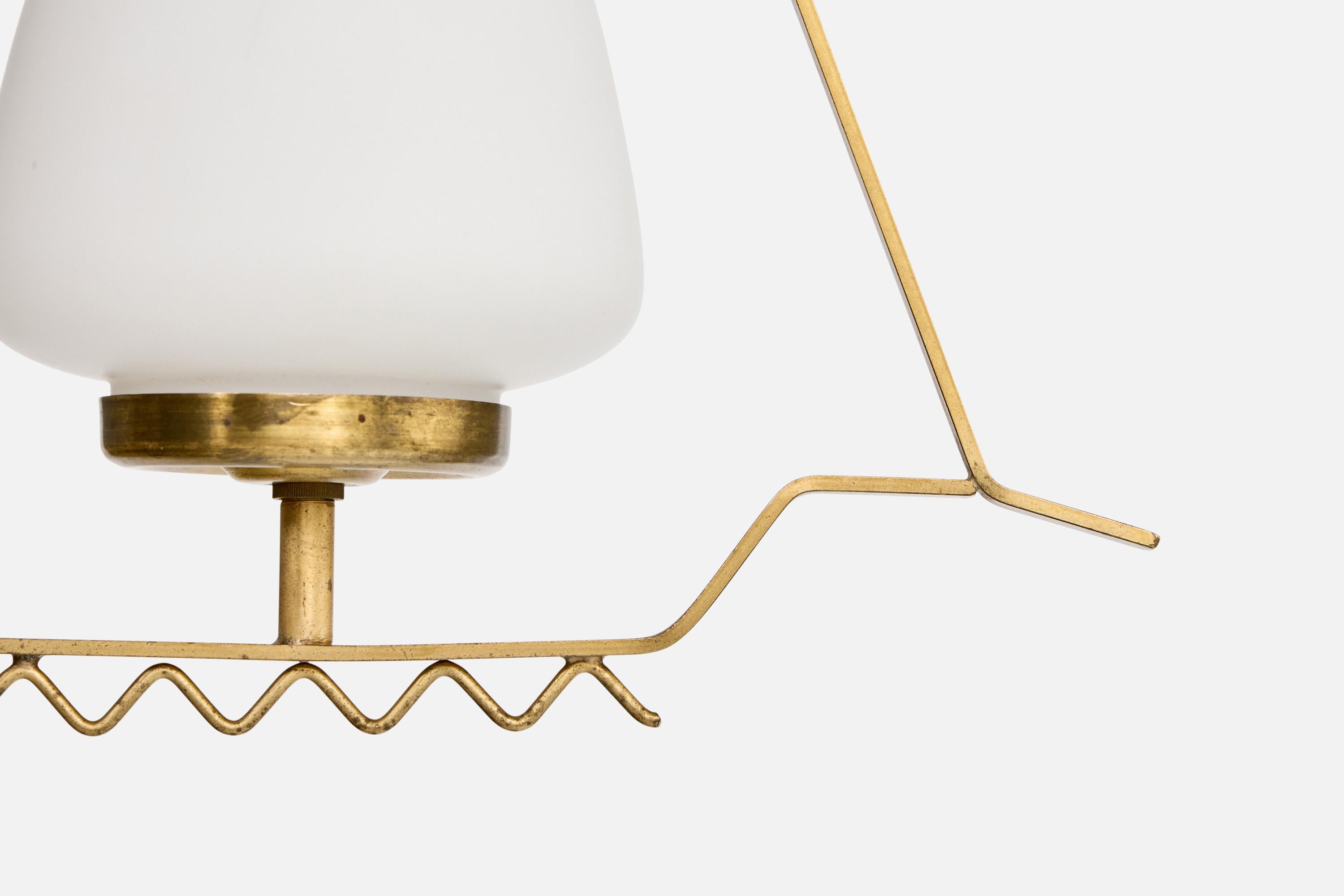 Designer svedese, lampada a sospensione, ottone, vetro, Svezia, anni '1940 in vendita 1