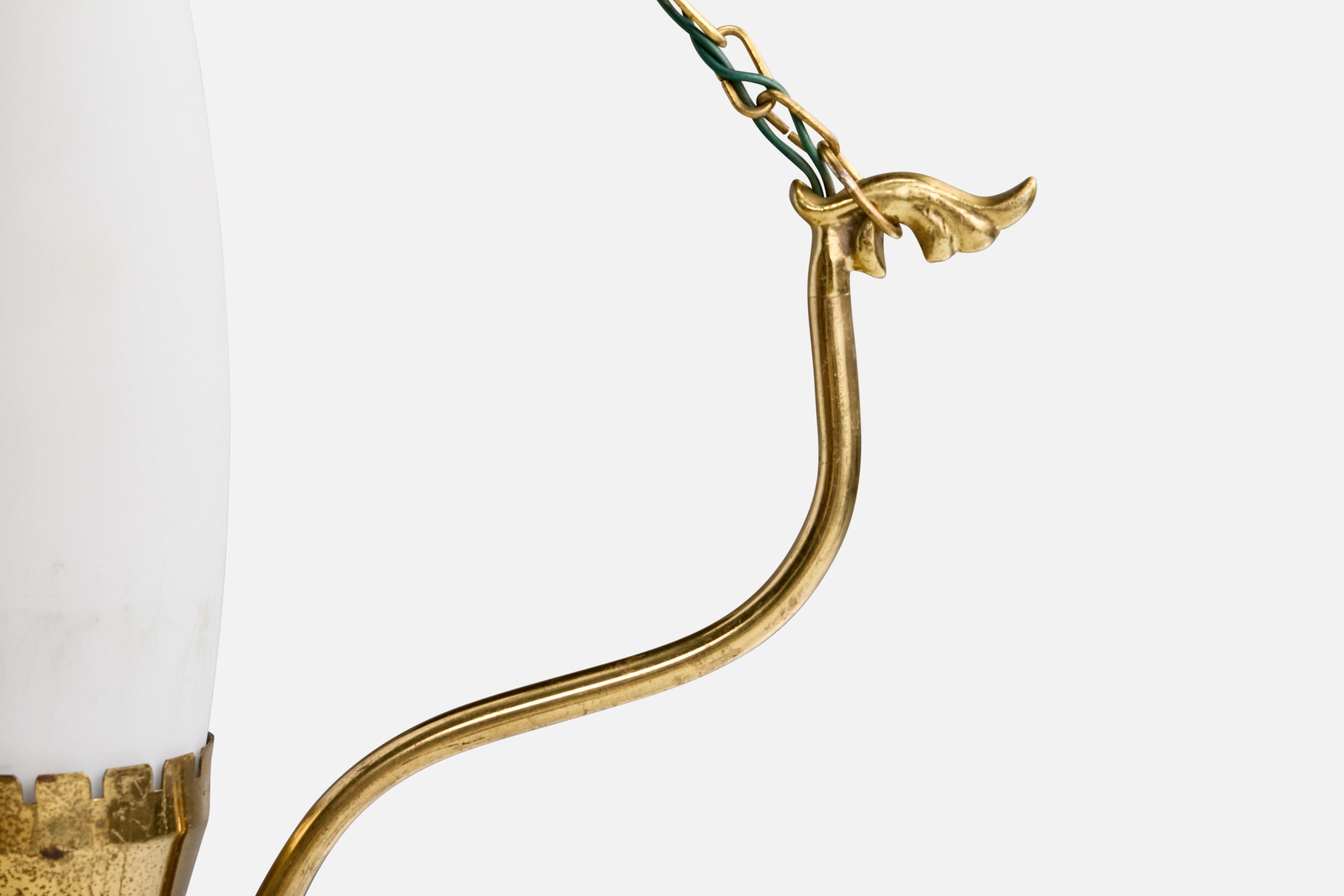 Designer svedese, lampada a sospensione, ottone, vetro, Svezia, anni '1940 in vendita 1