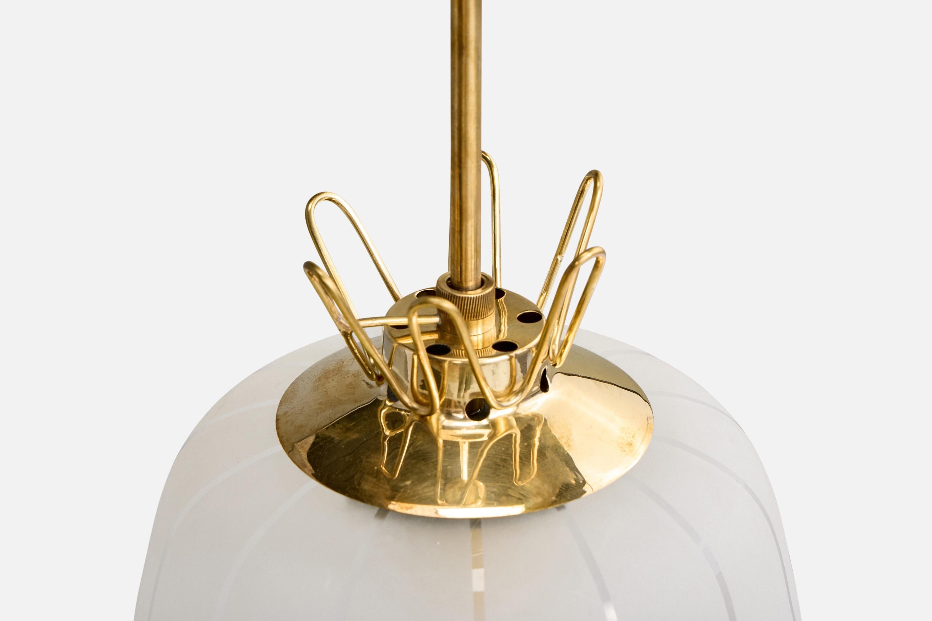 Designer svedese, lampada a sospensione, ottone, vetro, Svezia, anni '1940 in vendita 1
